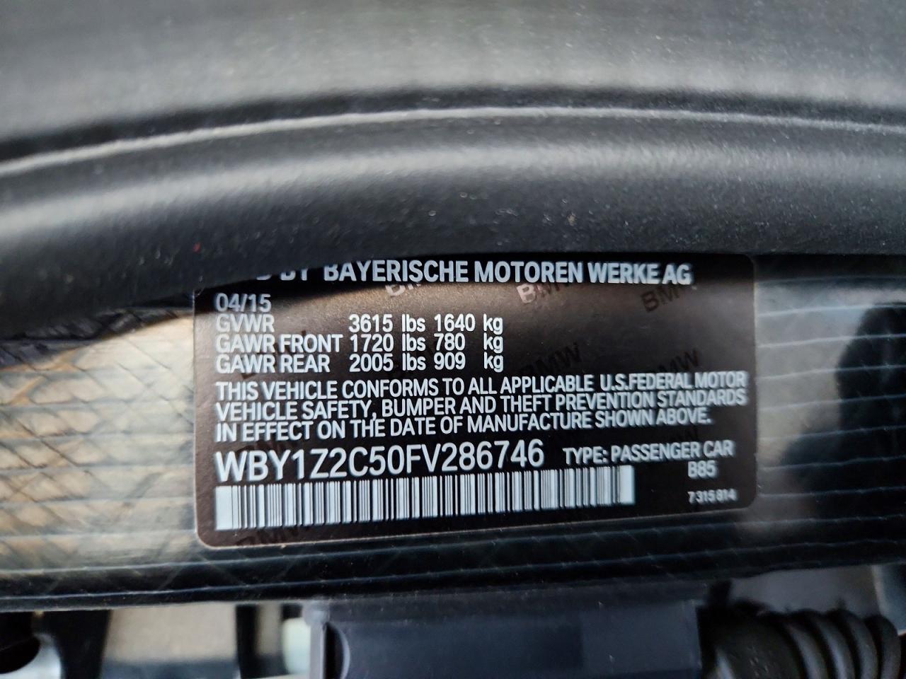 2015 Bmw I3 Bev White vin: WBY1Z2C50FV286746