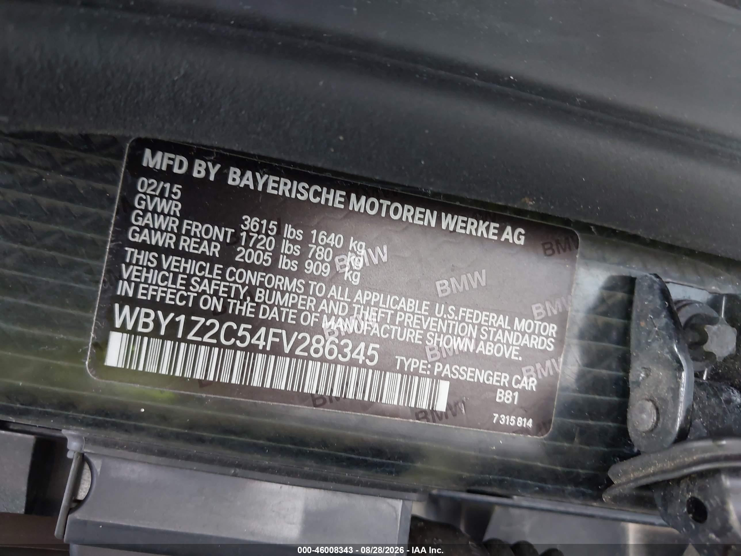 2015 Bmw I3 Tan vin: WBY1Z2C54FV286345