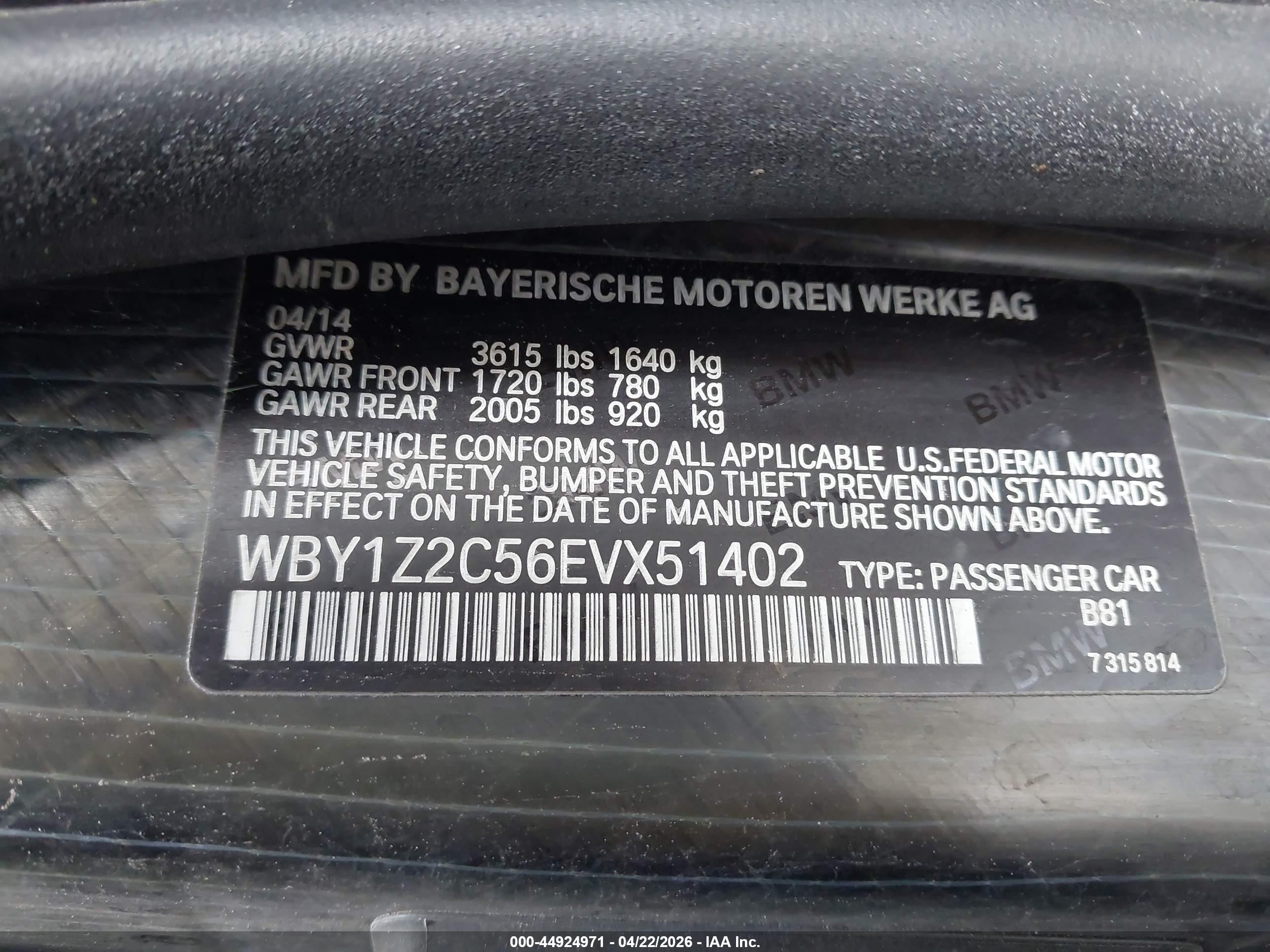 2014 Bmw I3   Brown vin: WBY1Z2C56EVX51402