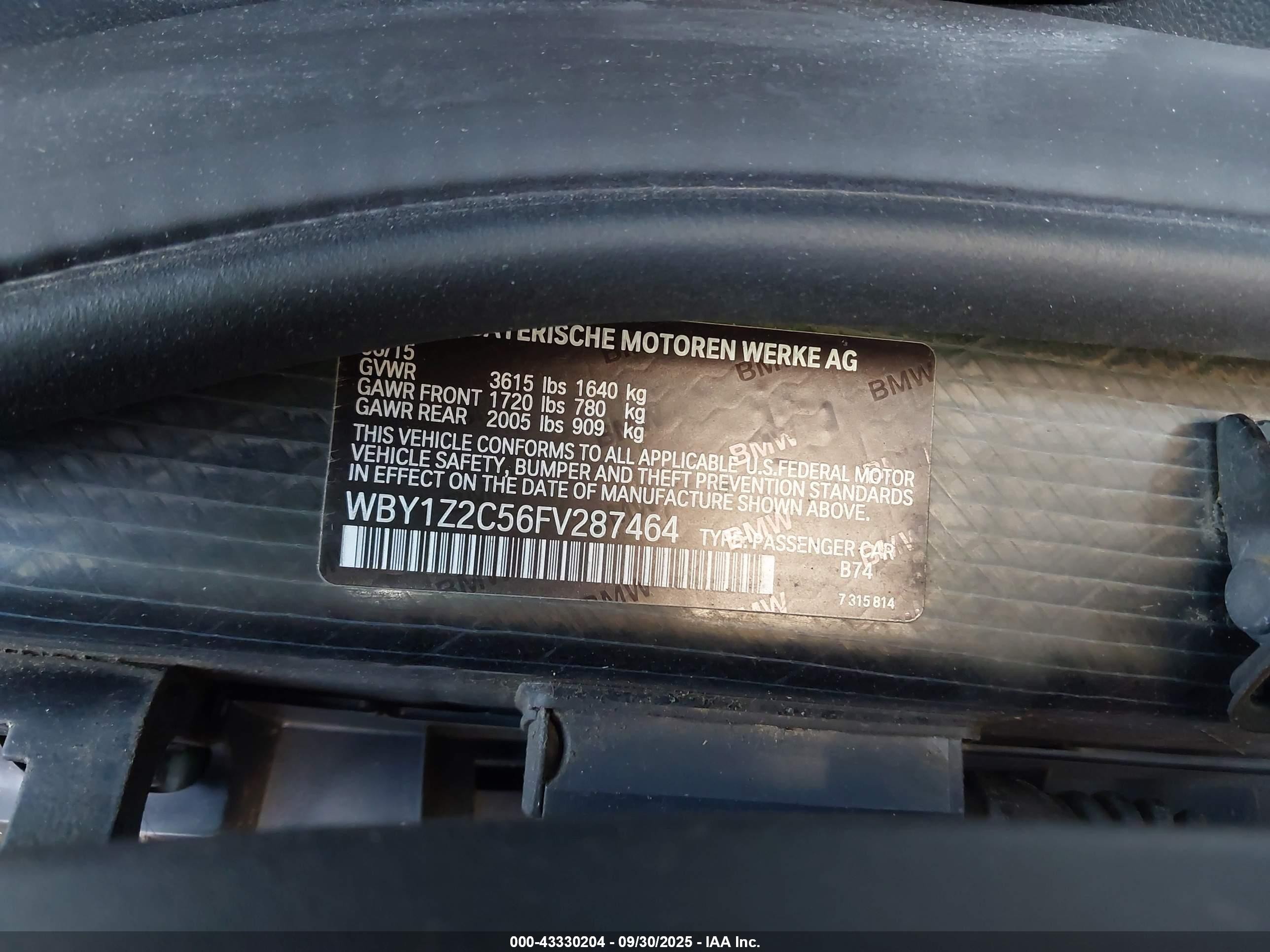2015 Bmw I3   Gray vin: WBY1Z2C56FV287464