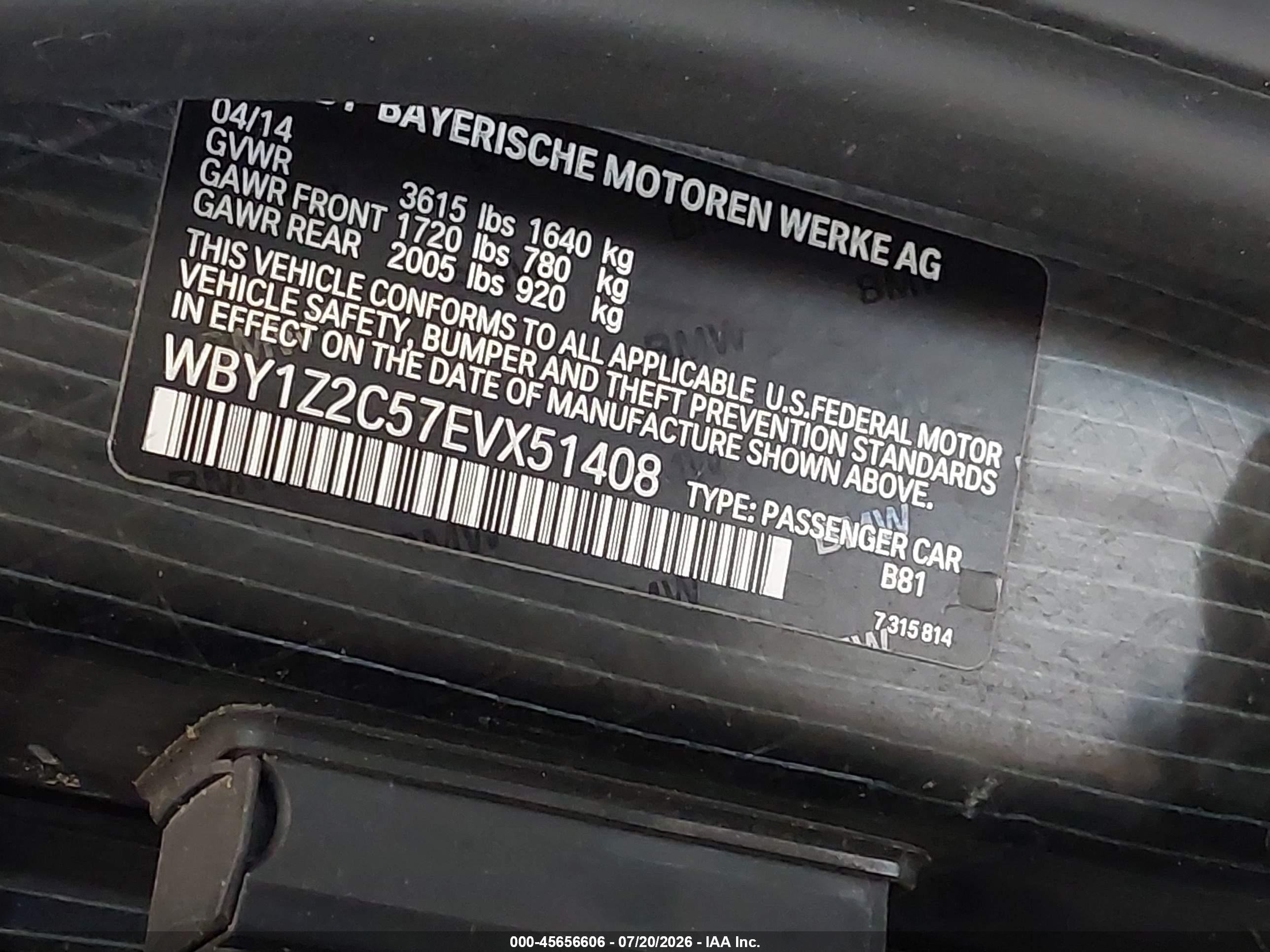 2014 Bmw I3 Gray vin: WBY1Z2C57EVX51408