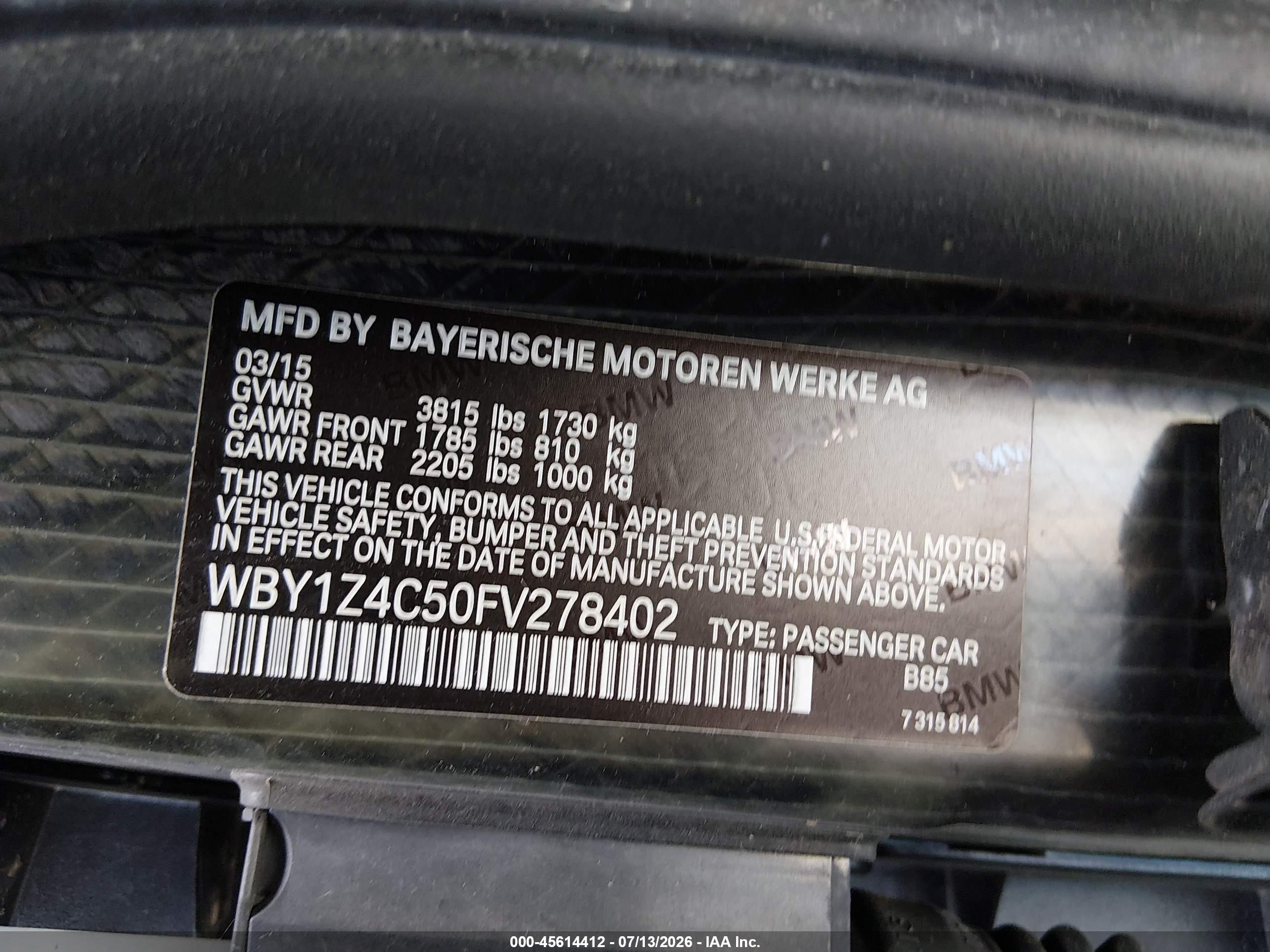 2015 Bmw I3 Base W/range Extender White vin: WBY1Z4C50FV278402