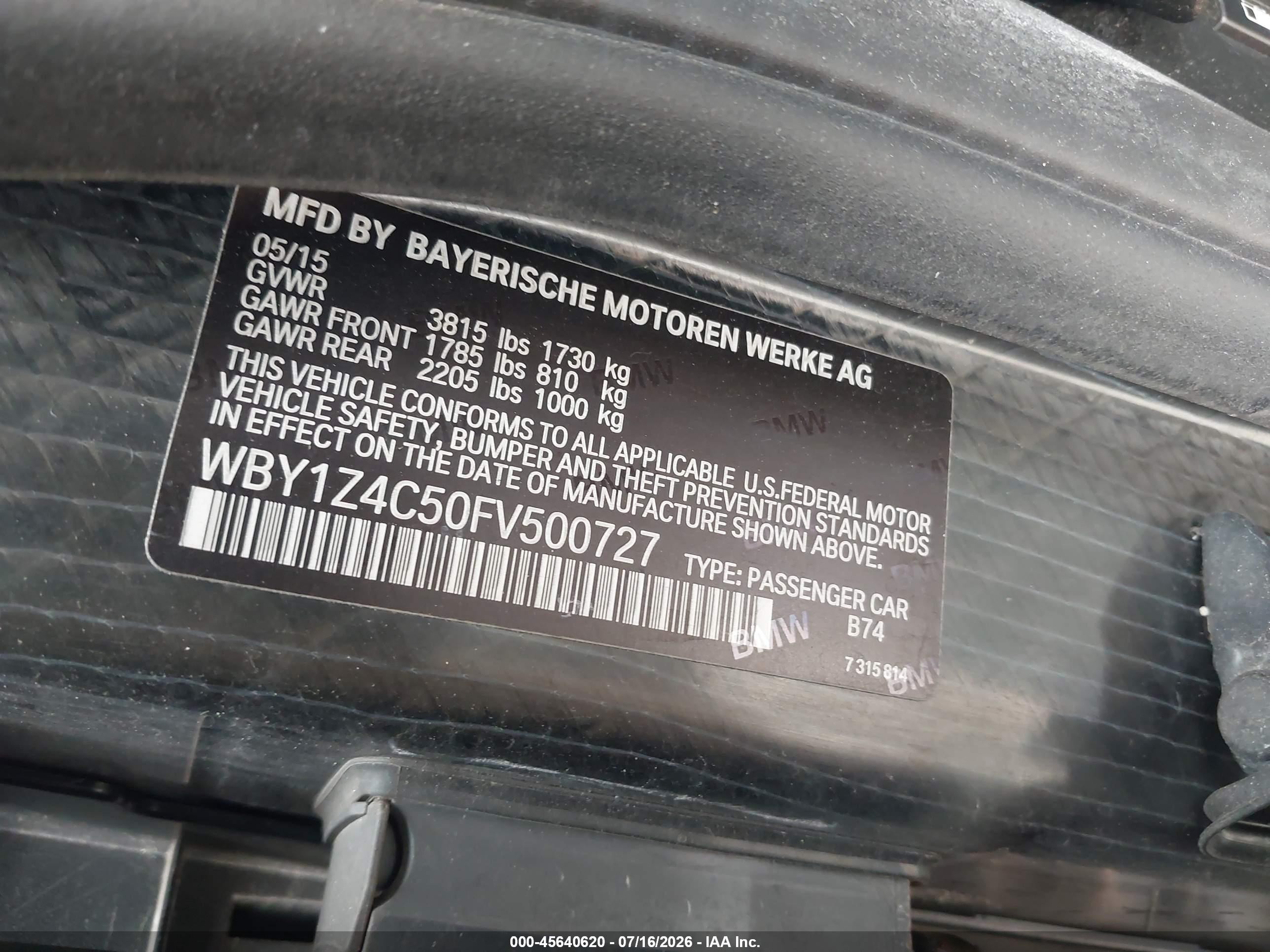 2015 Bmw I3 Base W/range Extender Gray vin: WBY1Z4C50FV500727