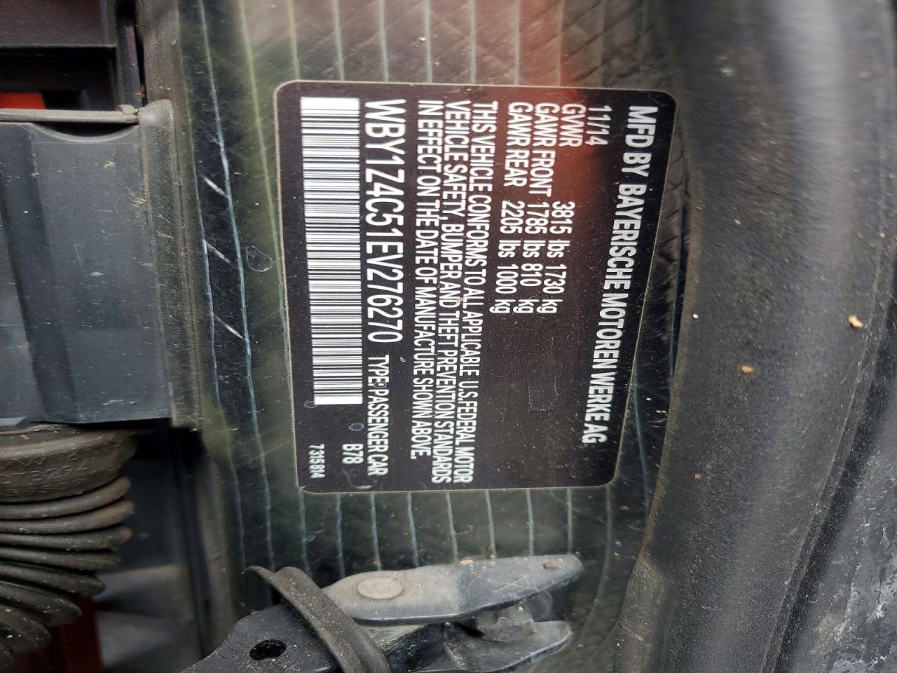 2014 Bmw I3 Rex Orange vin: WBY1Z4C51EV276270
