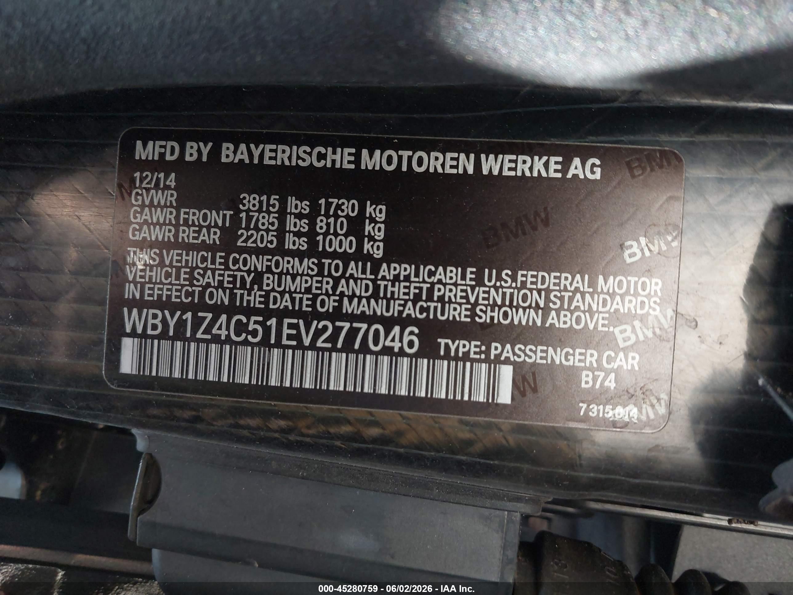 2014 Bmw I3 Base W/range Extender Gray vin: WBY1Z4C51EV277046