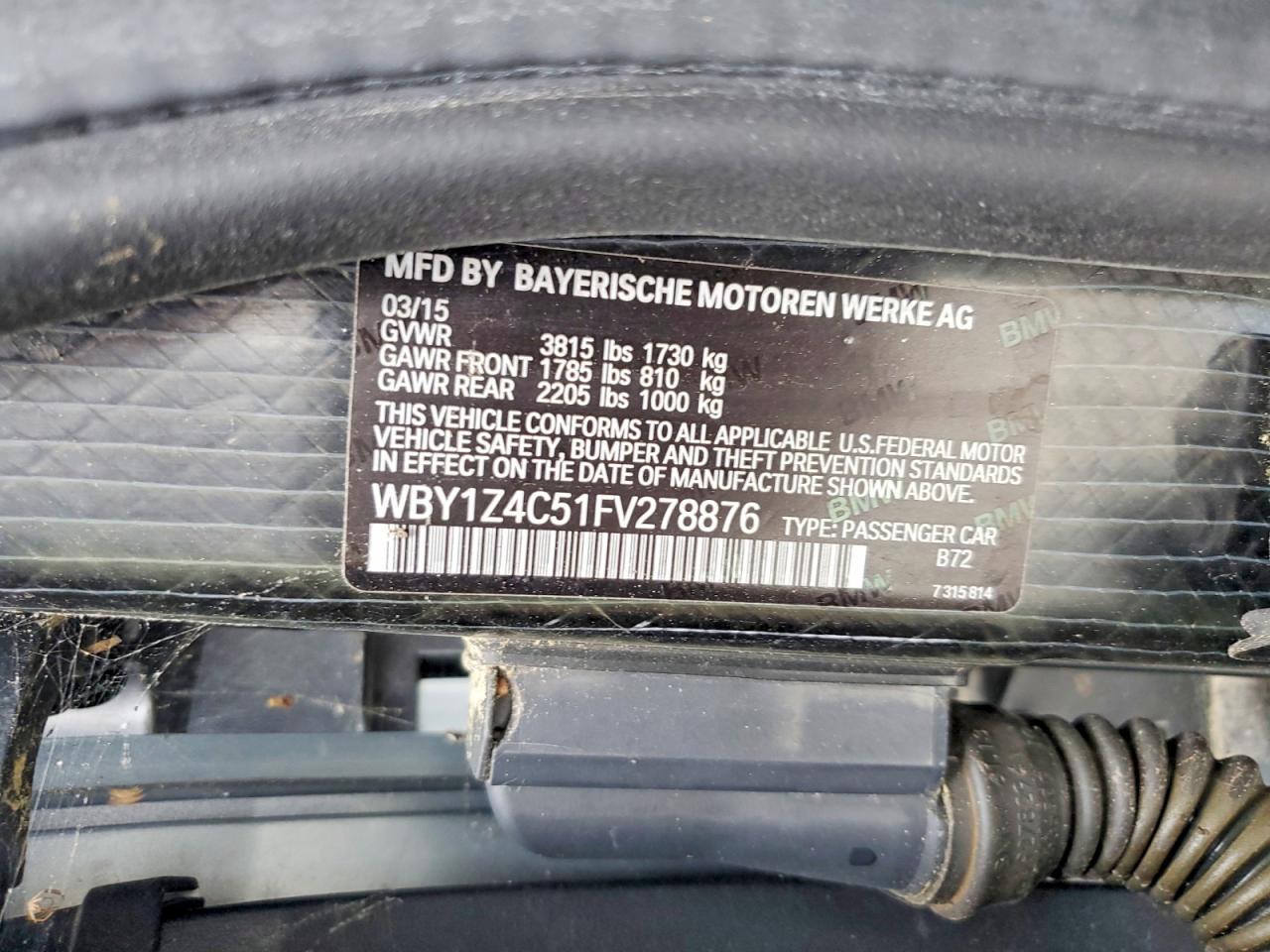 2015 Bmw I3 Rex Silver vin: WBY1Z4C51FV278876
