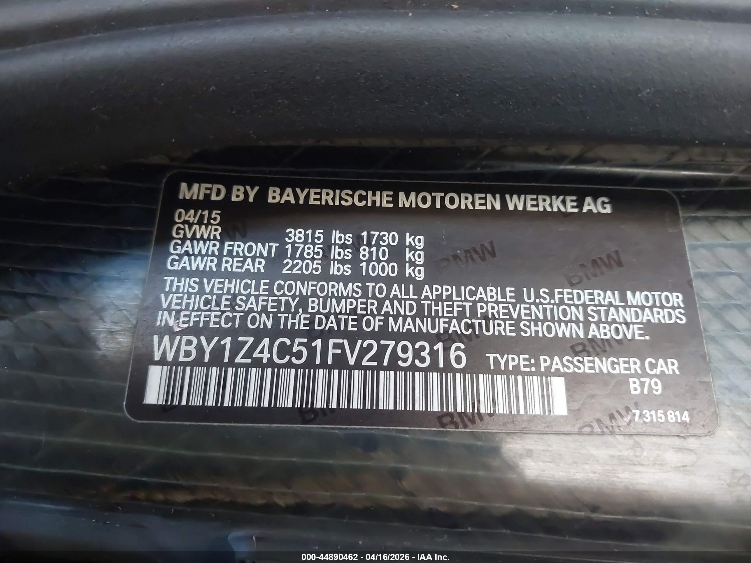 2015 Bmw I3 Base W/range Extender Gray vin: WBY1Z4C51FV279316