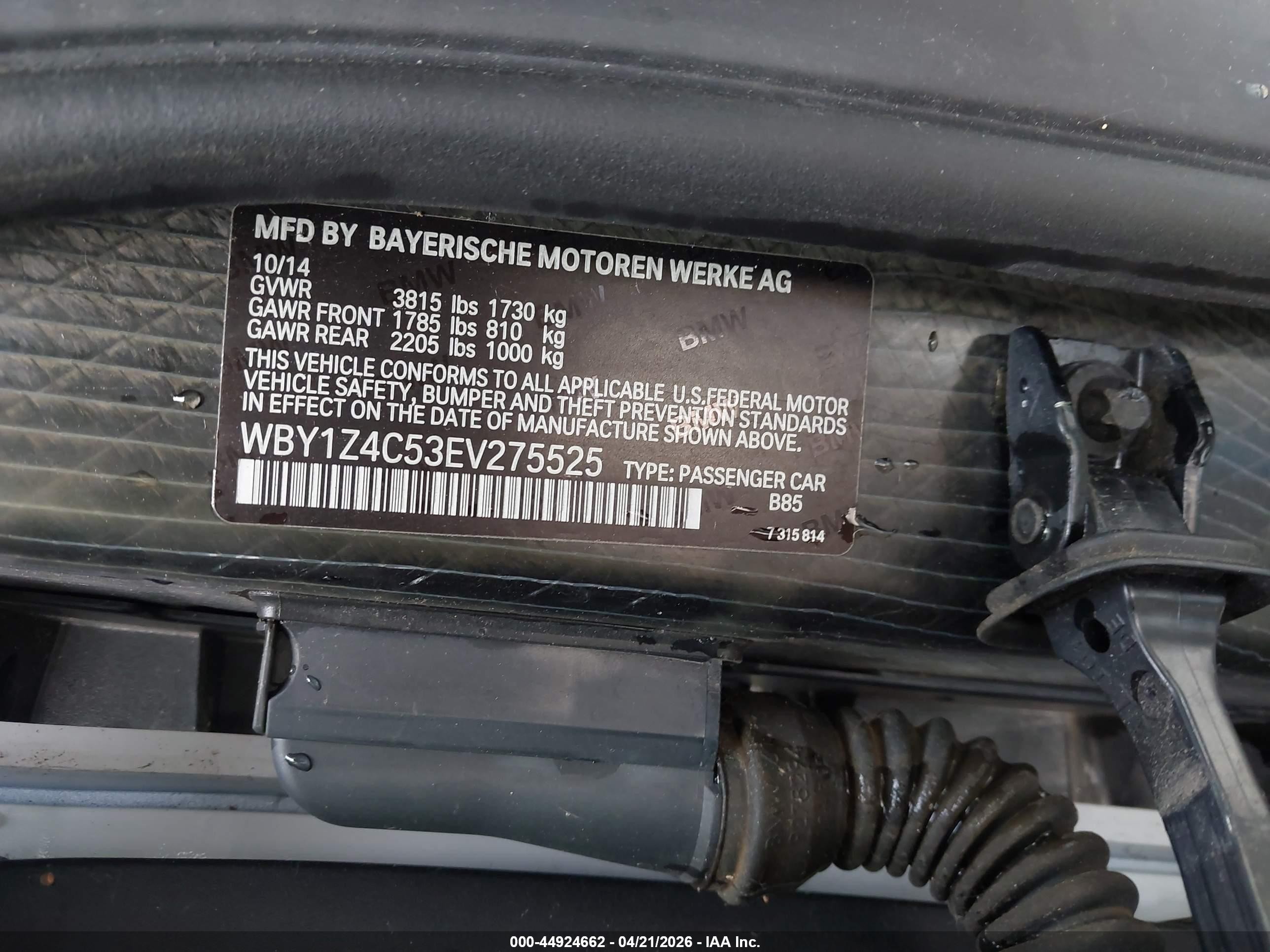 2014 Bmw I3 Base W/range Extender White vin: WBY1Z4C53EV275525