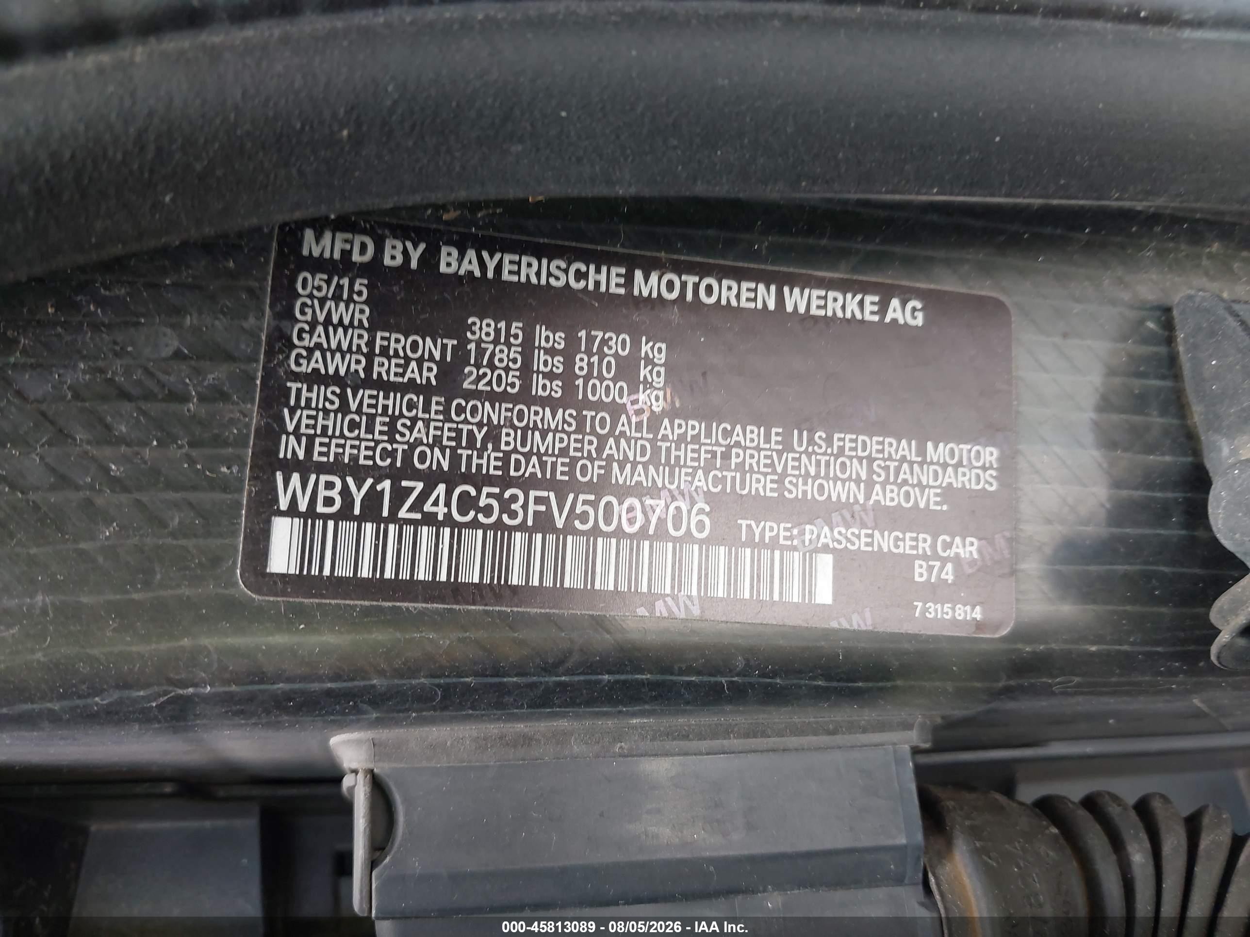 2015 Bmw I3 Base W/range Extender Black vin: WBY1Z4C53FV500706