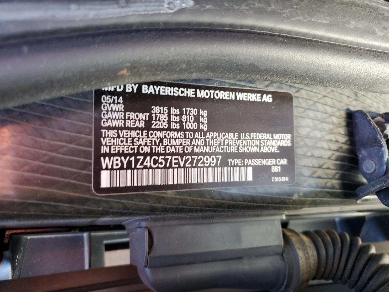 2014 Bmw I3 Rex Gray vin: WBY1Z4C57EV272997