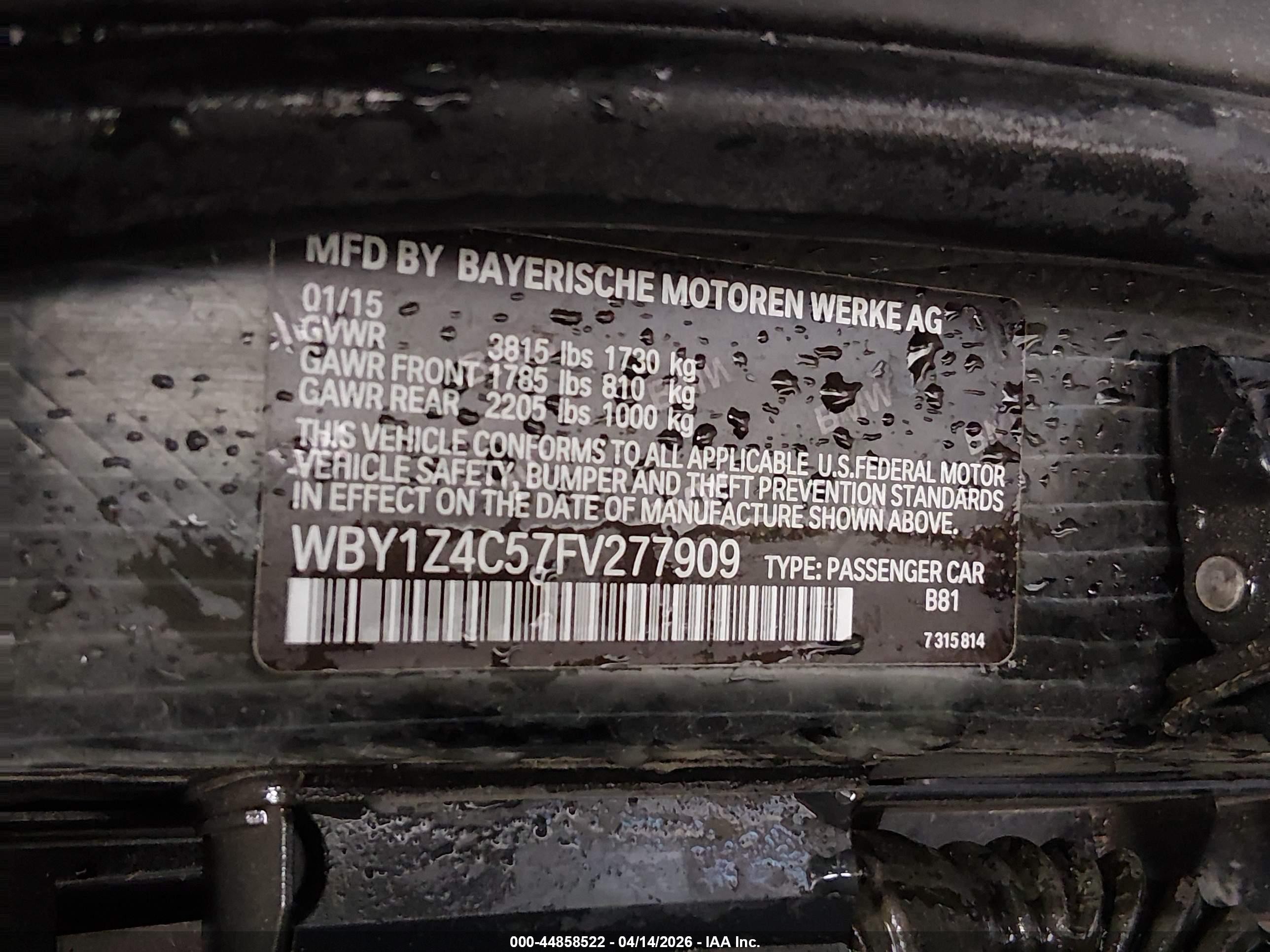 2015 Bmw I3 Base W/range Extender Tan vin: WBY1Z4C57FV277909