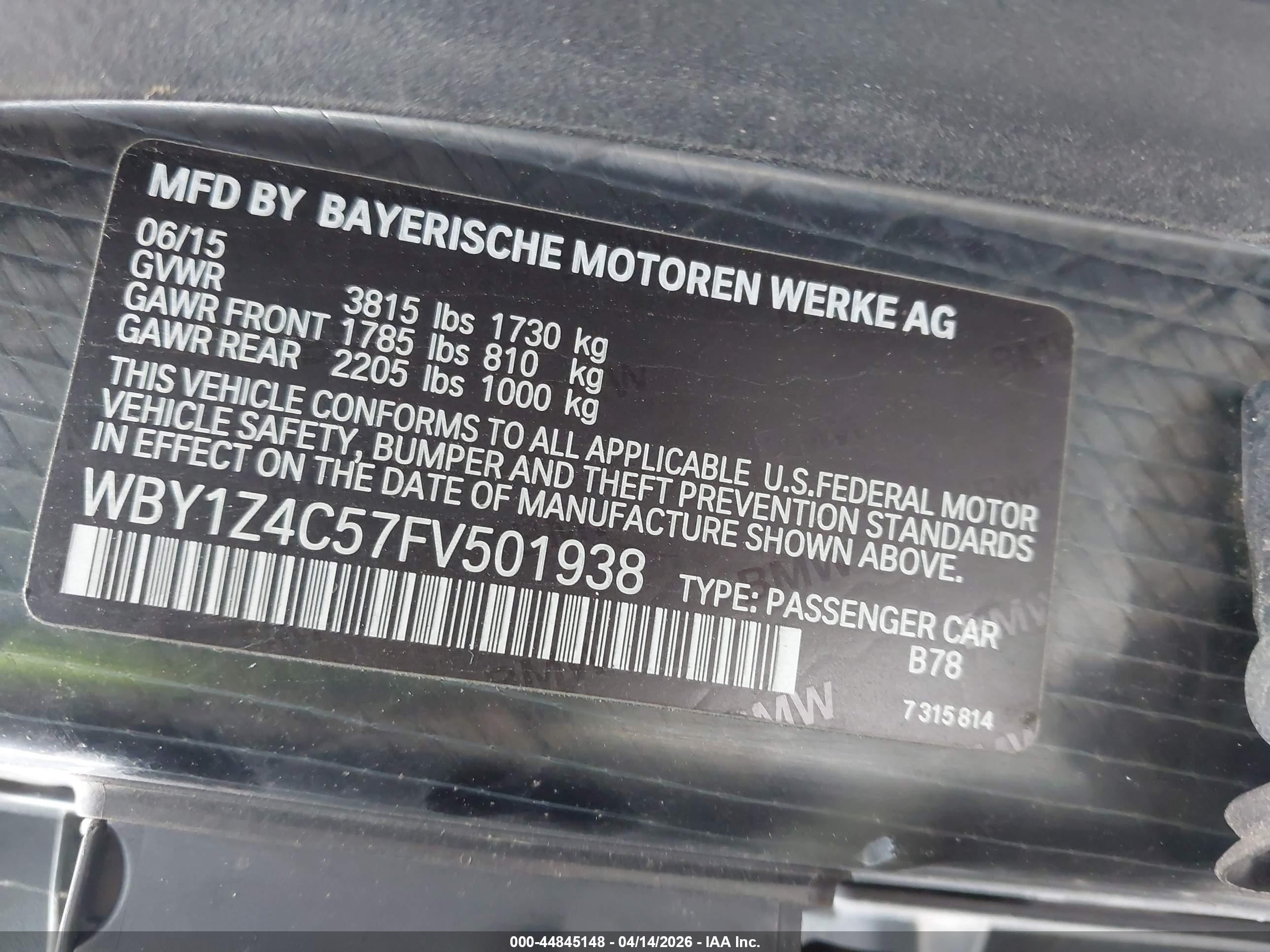 2015 Bmw I3 Base W/range Extender Orange vin: WBY1Z4C57FV501938