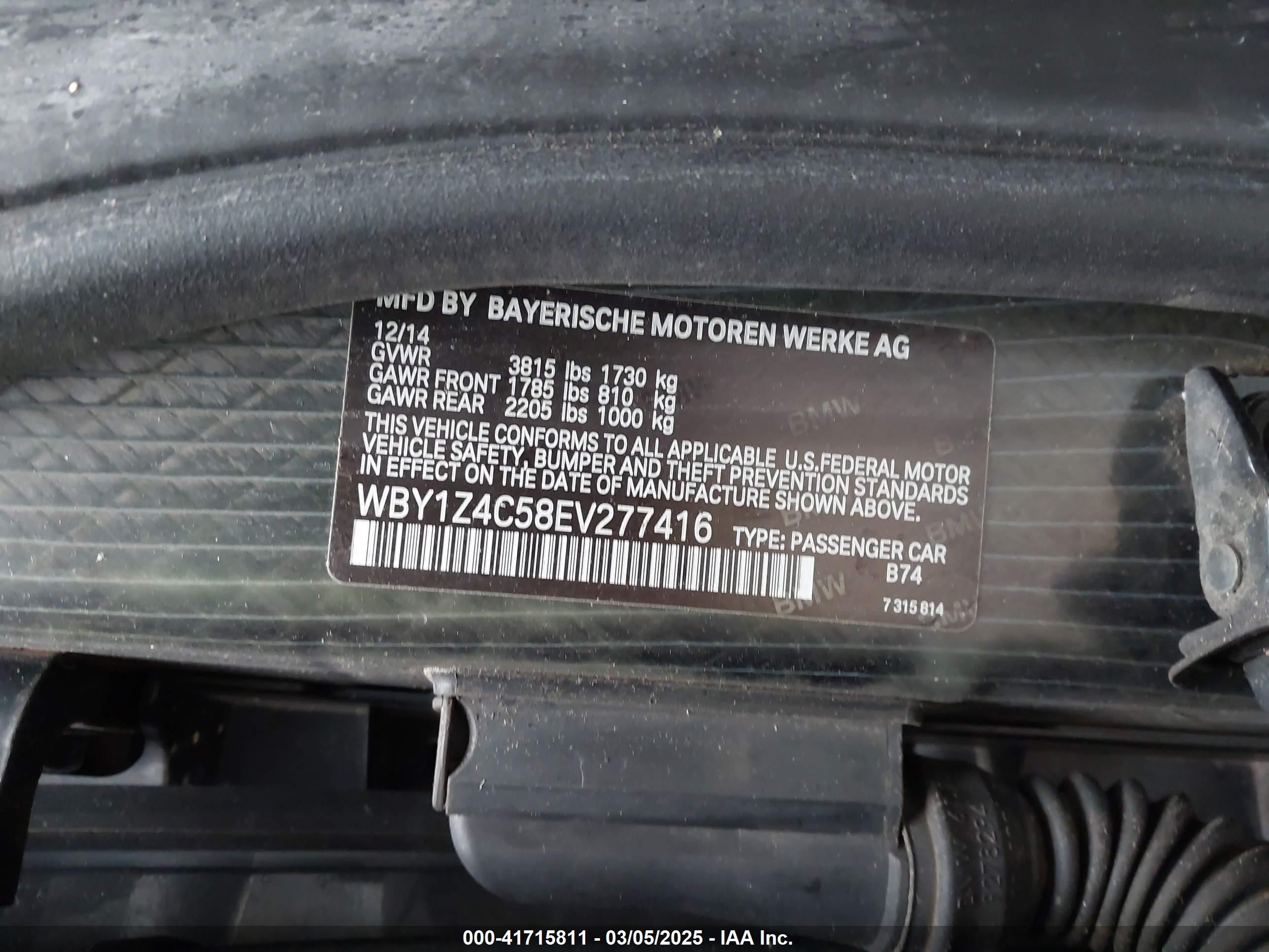 2014 Bmw I3 Base W/range Extender Gray vin: WBY1Z4C58EV277416