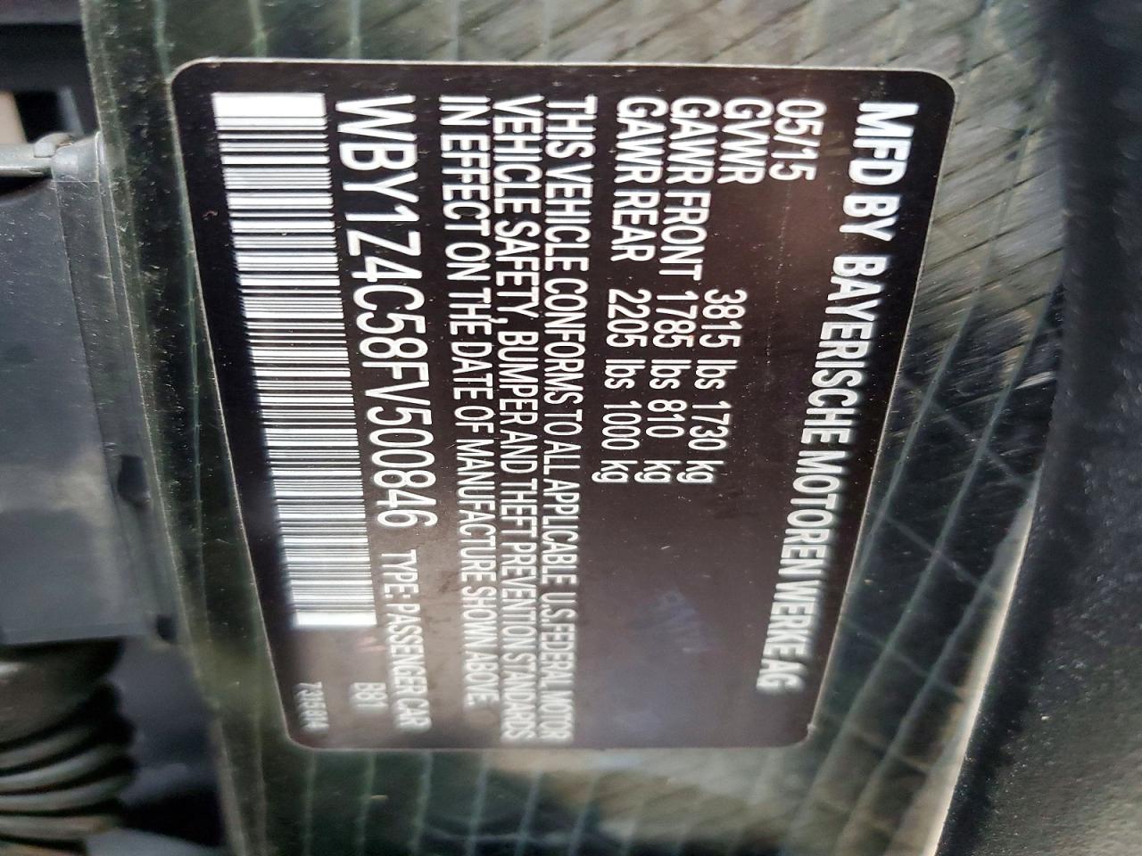 2015 Bmw I3 Rex Gold vin: WBY1Z4C58FV500846