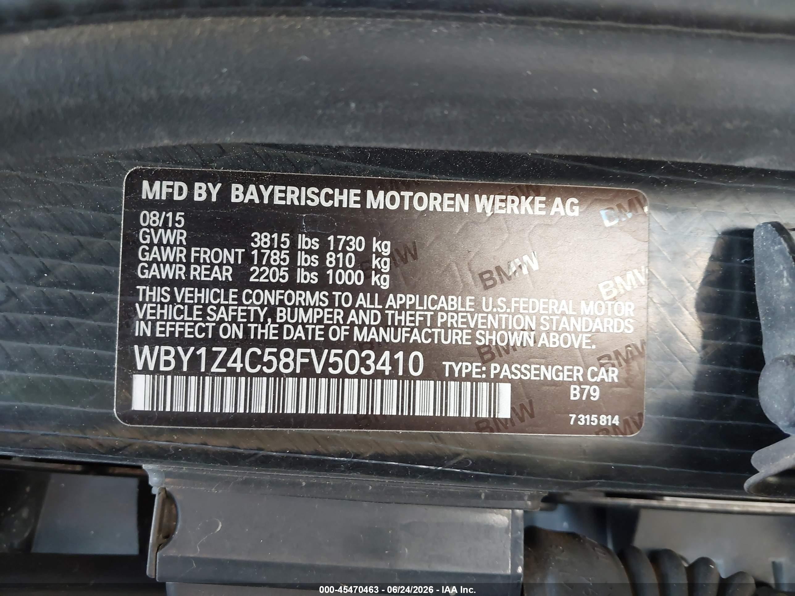 2015 Bmw I3 Base W/range Extender Gray vin: WBY1Z4C58FV503410