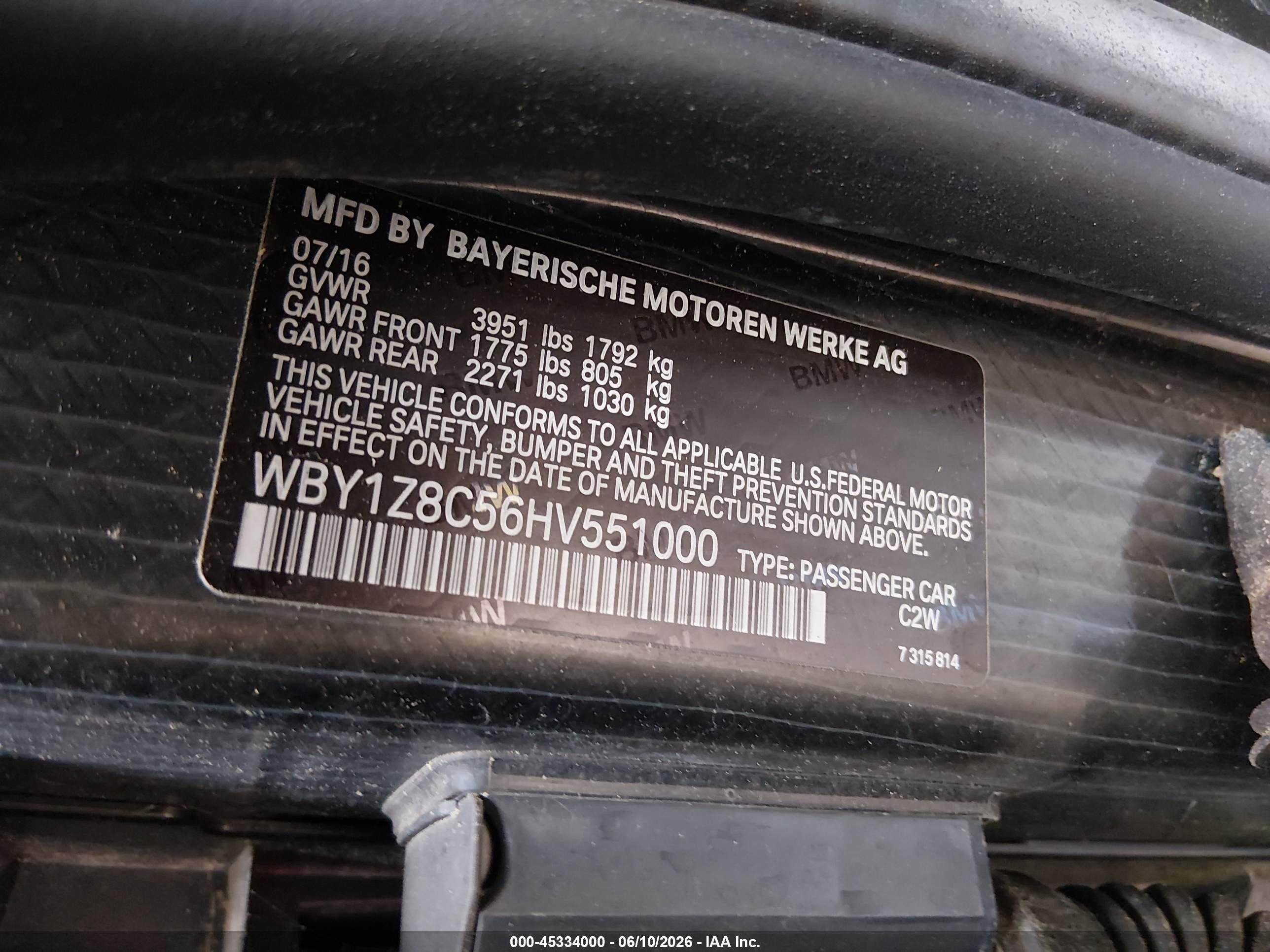 2017 Bmw I3 94 Ah W/range Extender Black vin: WBY1Z8C56HV551000