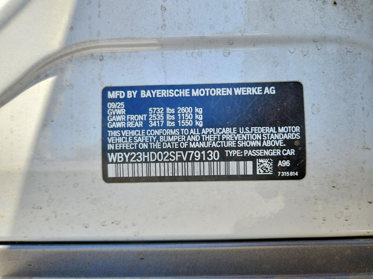2025 Bmw I4 Edrive 40 Белый vin: WBY23HD02SFV79130