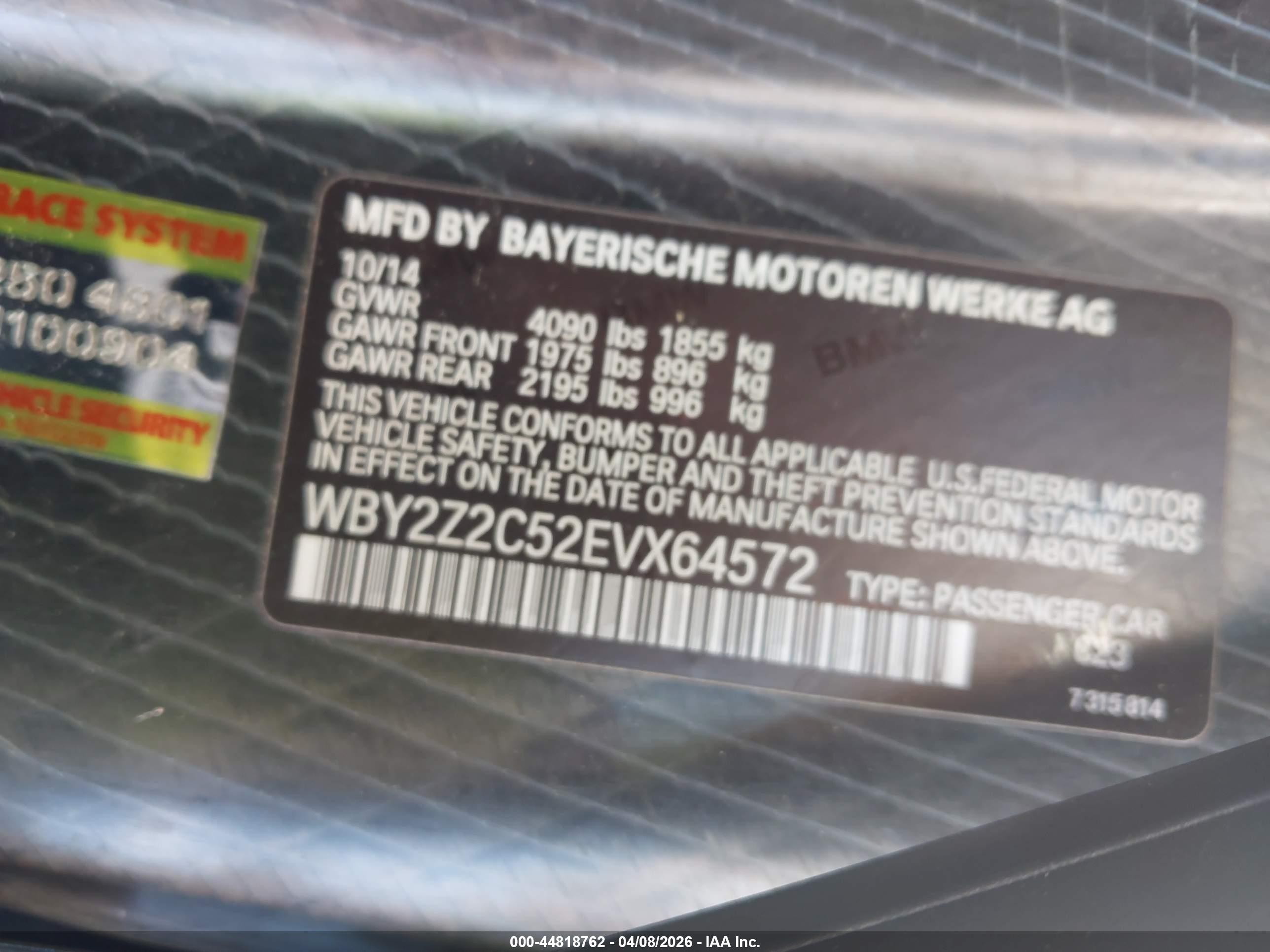 2014 Bmw I8 Black vin: WBY2Z2C52EVX64572
