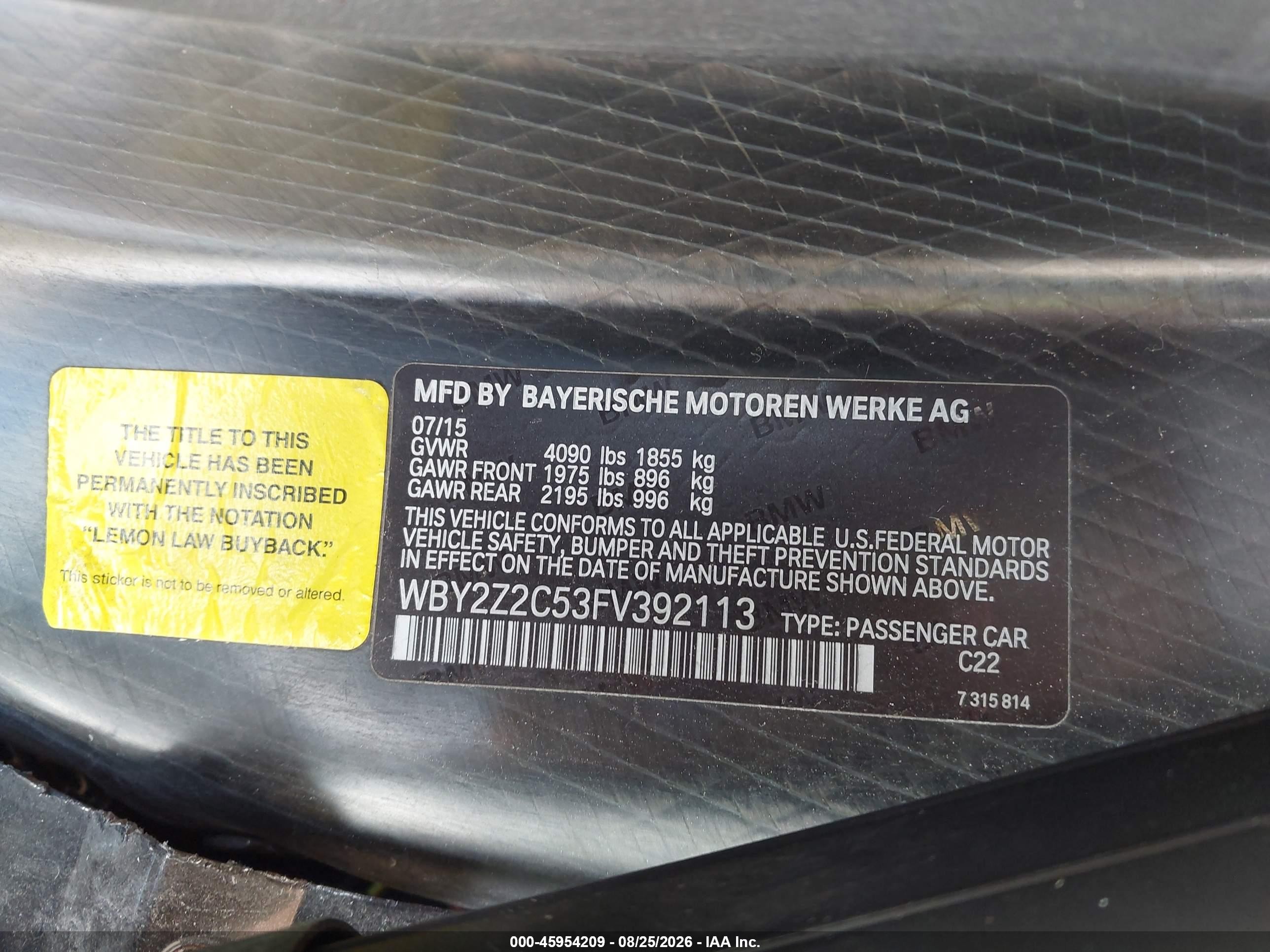 2015 Bmw I8   Черный vin: WBY2Z2C53FV392113
