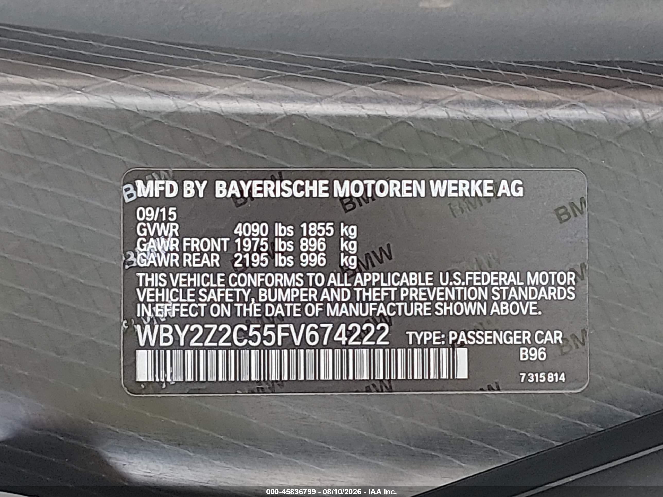2015 Bmw I8 White vin: WBY2Z2C55FV674222