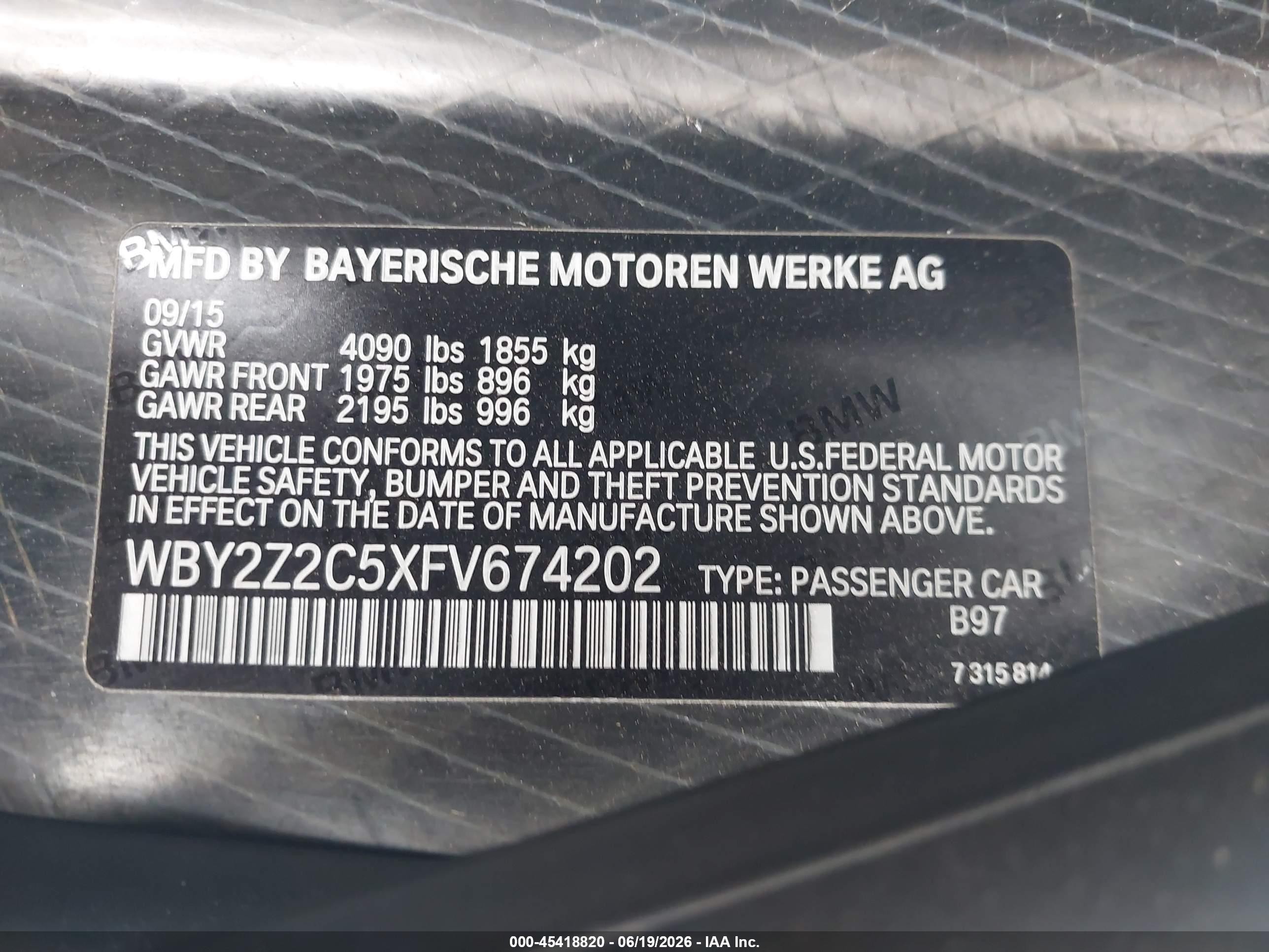 2015 Bmw I8   White vin: WBY2Z2C5XFV674202