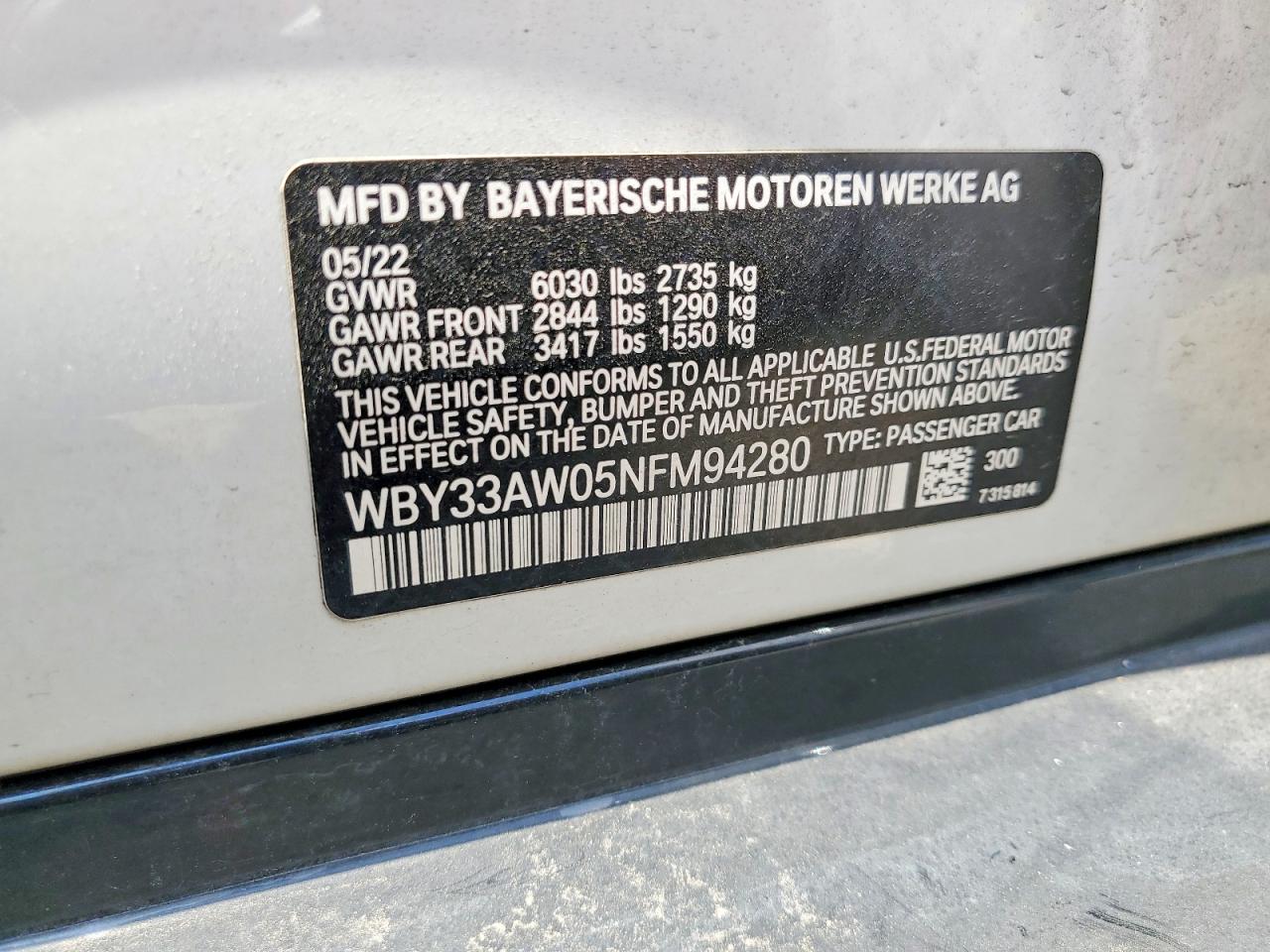 2022 Bmw 1100 White vin: WBY33AW05NFM94280