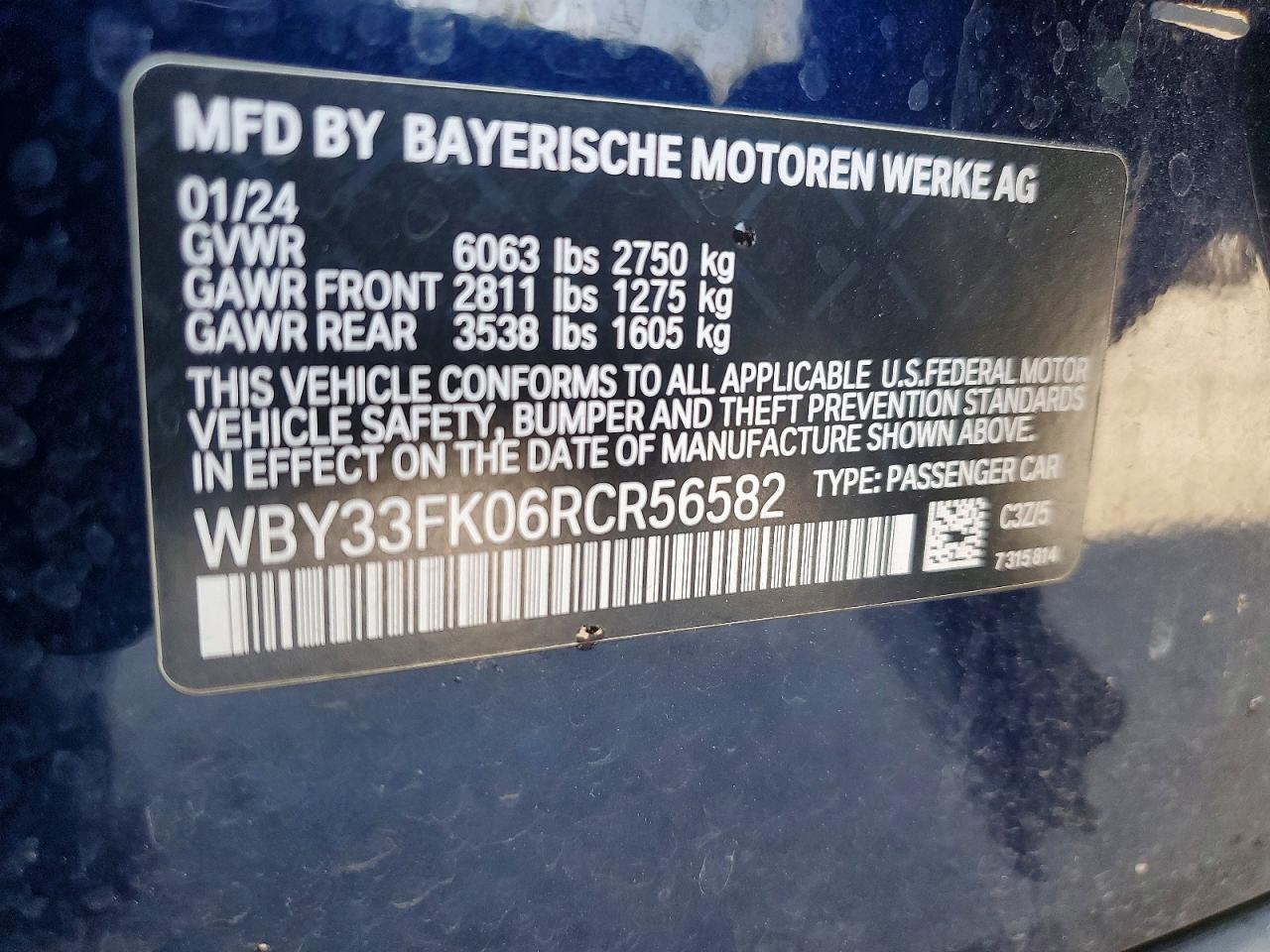 2024 Bmw I5 Edrive 40 Blue vin: WBY33FK06RCR56582