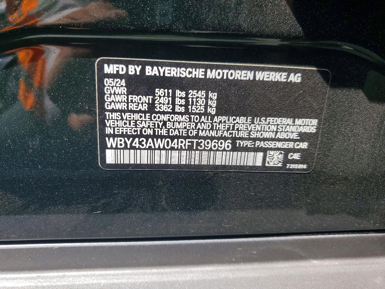 2024 Bmw I4 Edrive 35 Green vin: WBY43AW04RFT39696