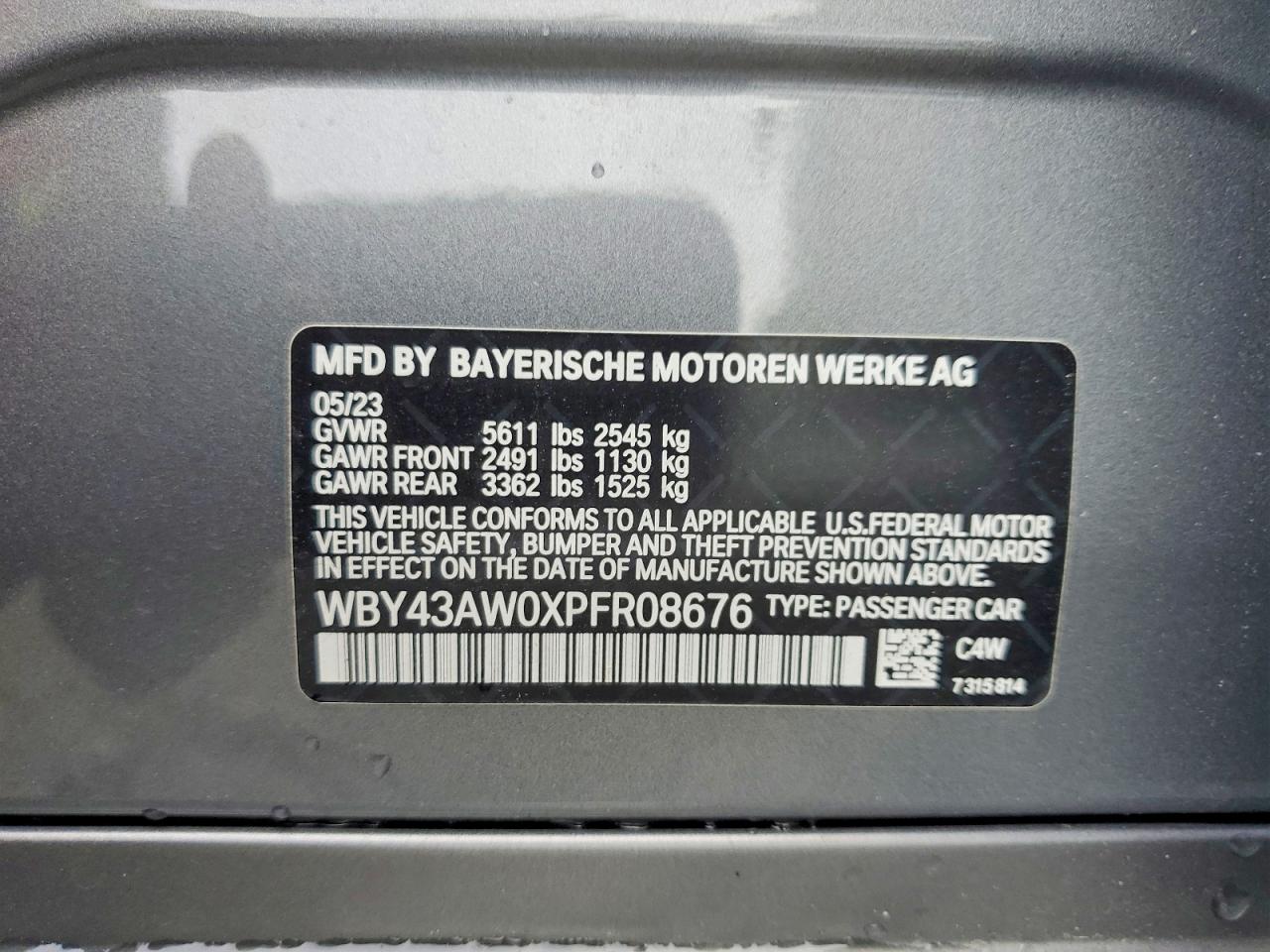2023 Bmw I4 Edrive 35 Gray vin: WBY43AW0XPFR08676