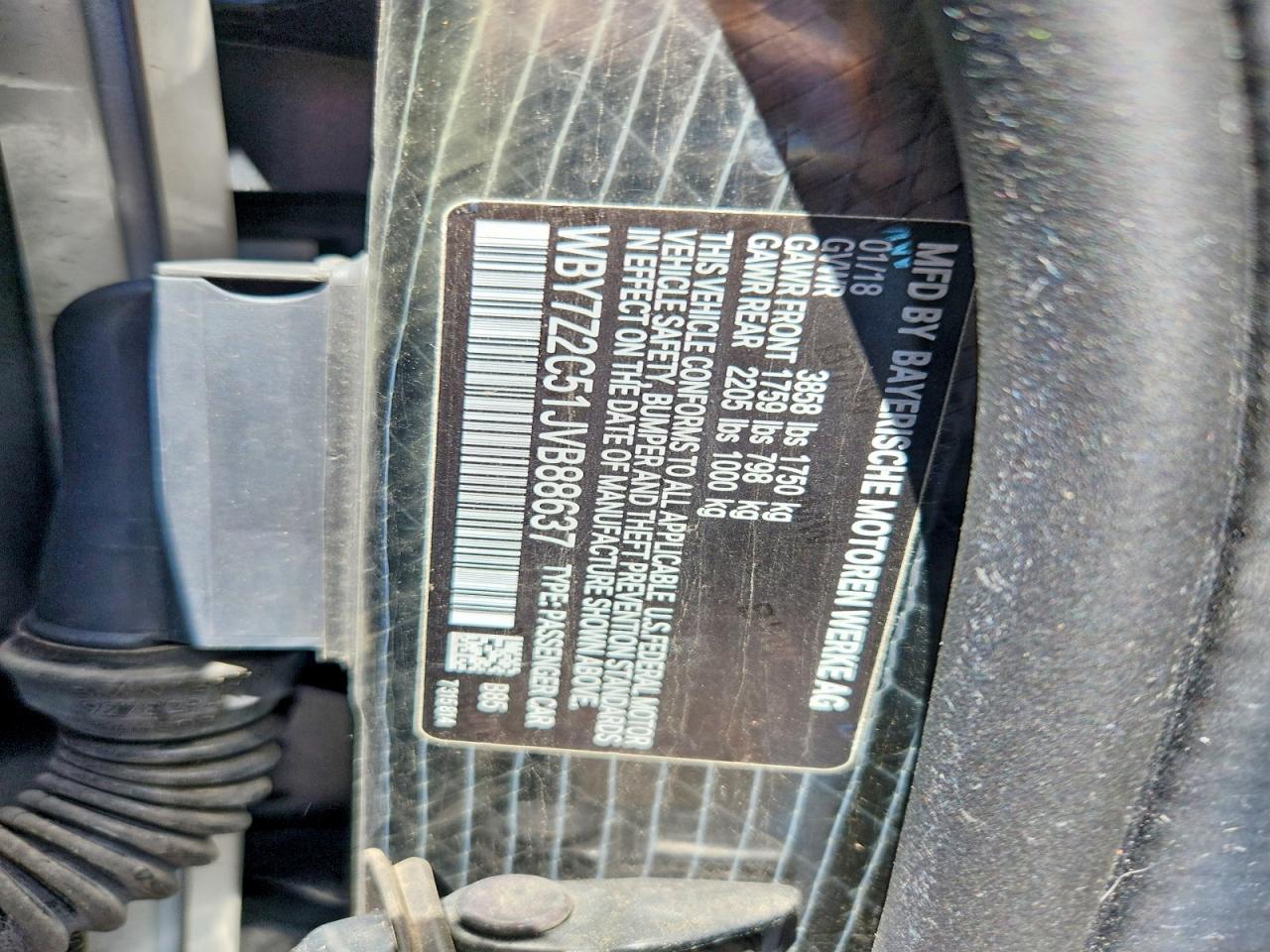 2018 Bmw I3 White vin: WBY7Z2C51JVB88637