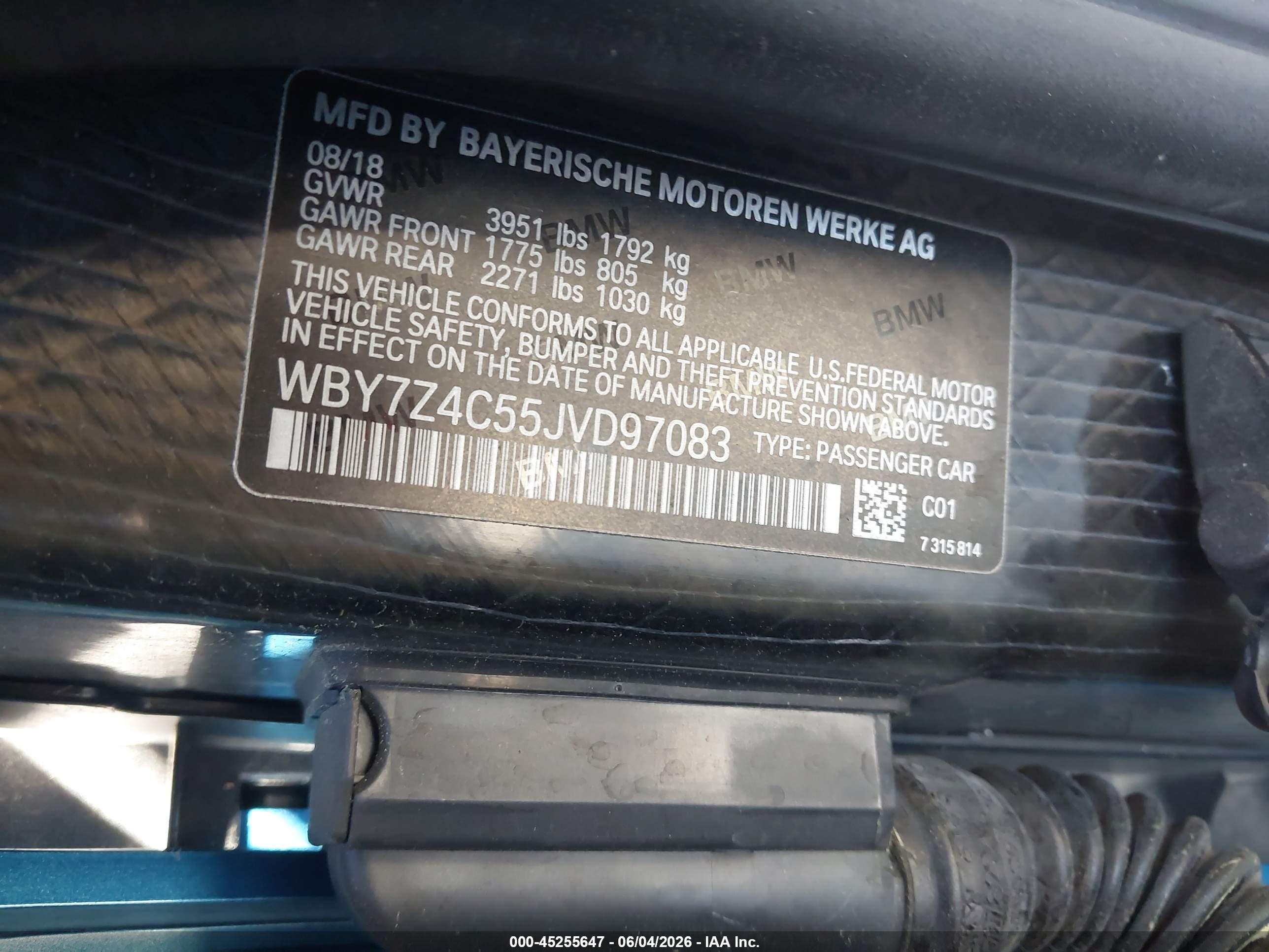 2018 Bmw I3 94ah W/range Extender Blue vin: WBY7Z4C55JVD97083