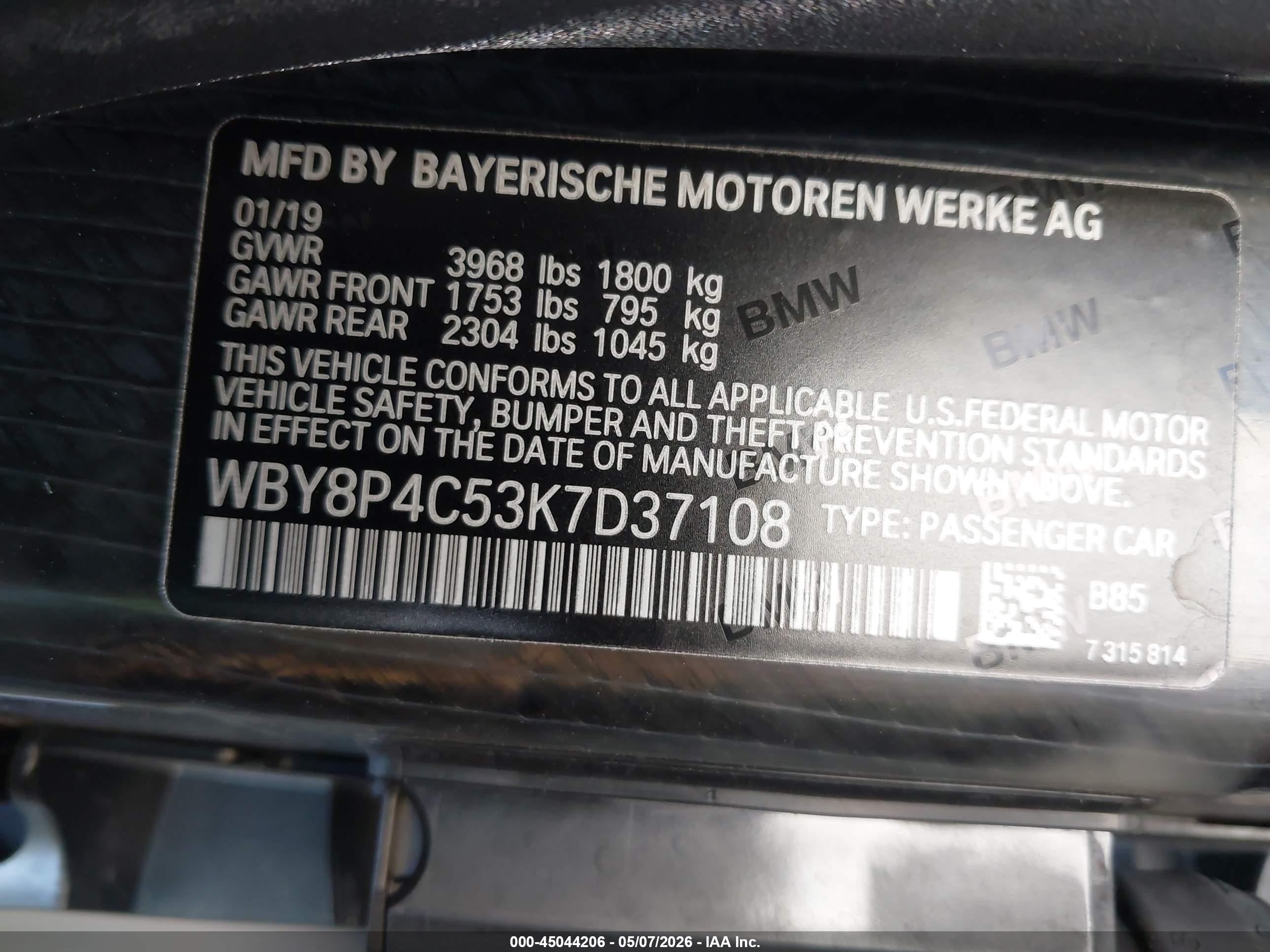 2019 Bmw I3 120ah W/range Extender Белый vin: WBY8P4C53K7D37108