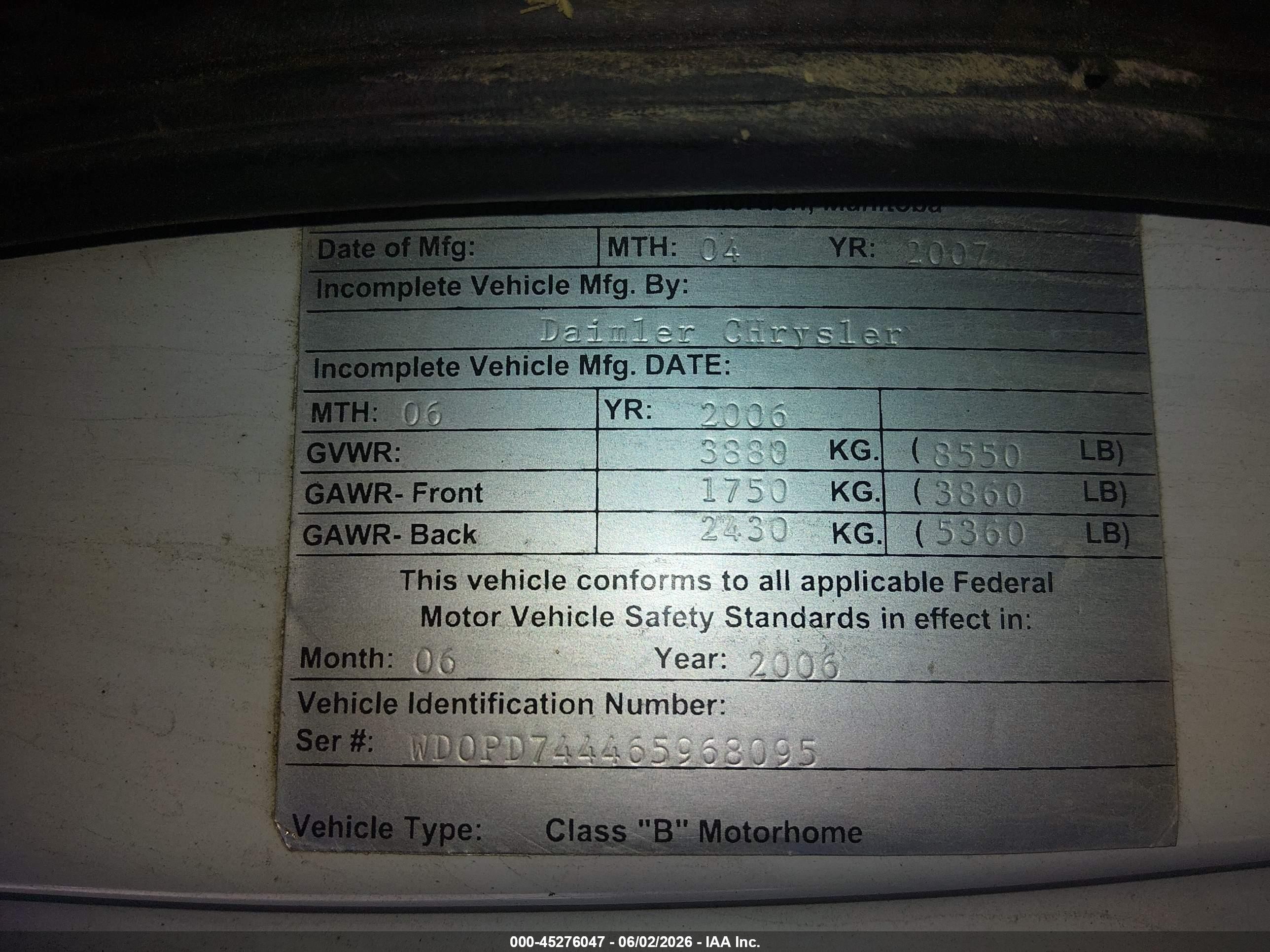 2006 Dodge Sprinter Van 2500 Shc Белый vin: WD0PD744465968095