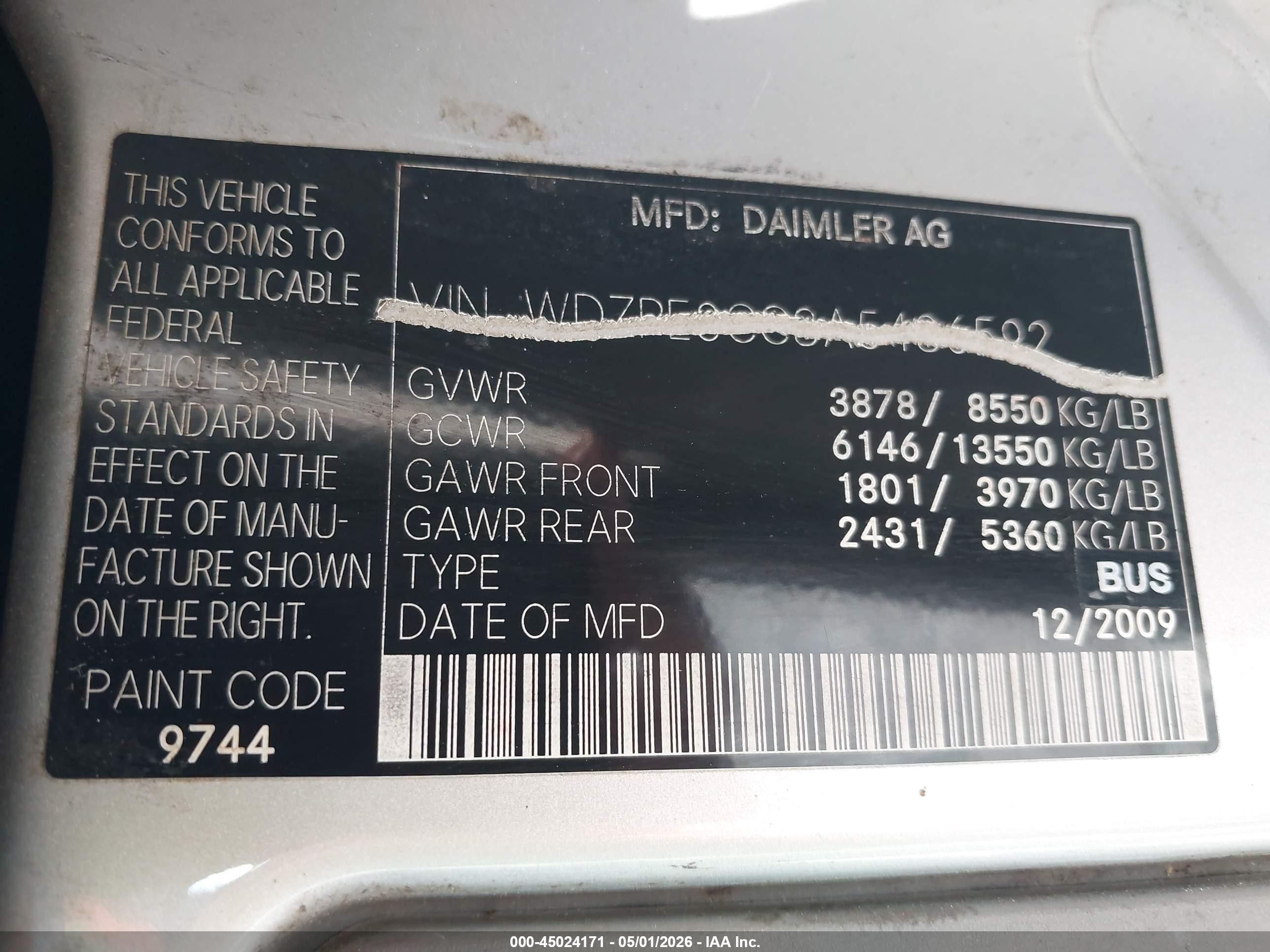 2007 Dodge Sprinter Van 2500   White vin: WD0PE745075210987