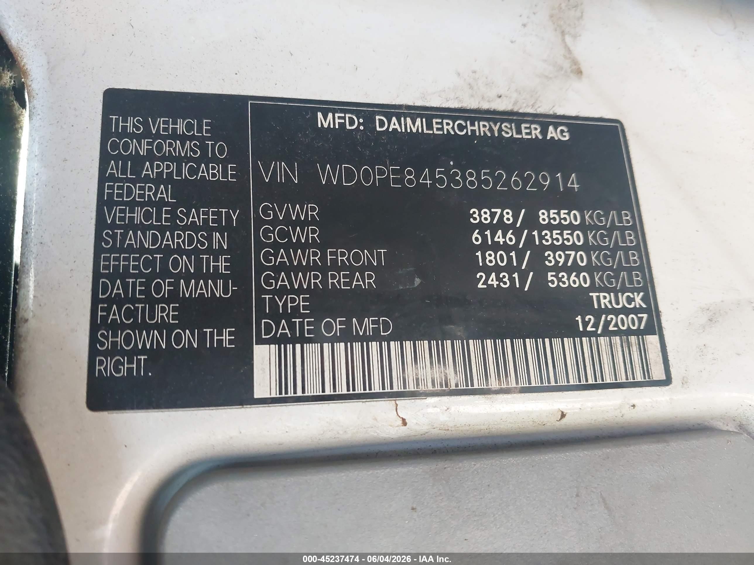 2008 Dodge Sprinter Van 2500 High Roof Белый vin: WD0PE845385262914