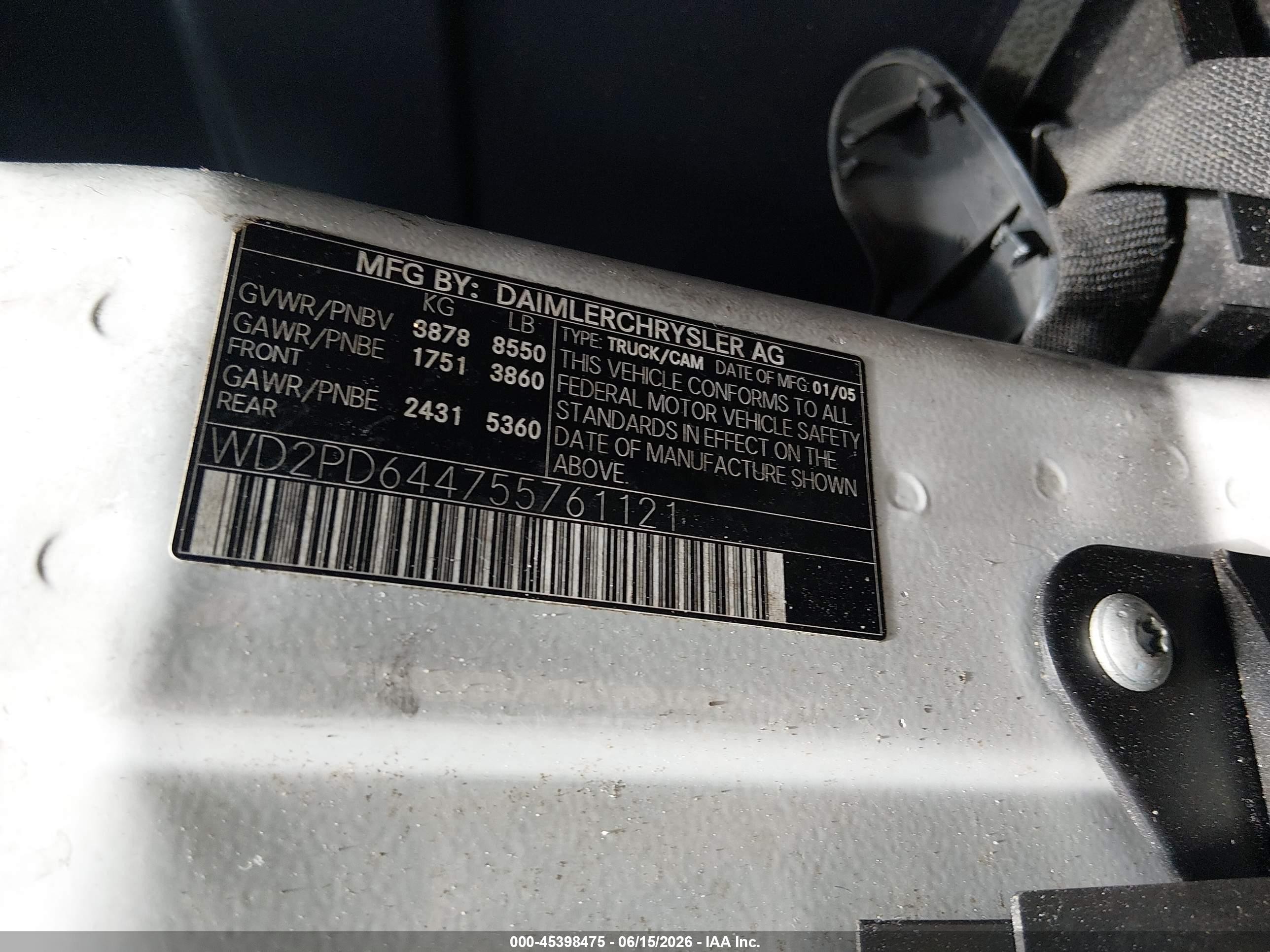 2005 Dodge Sprinter   Белый vin: WD2PD644755761121