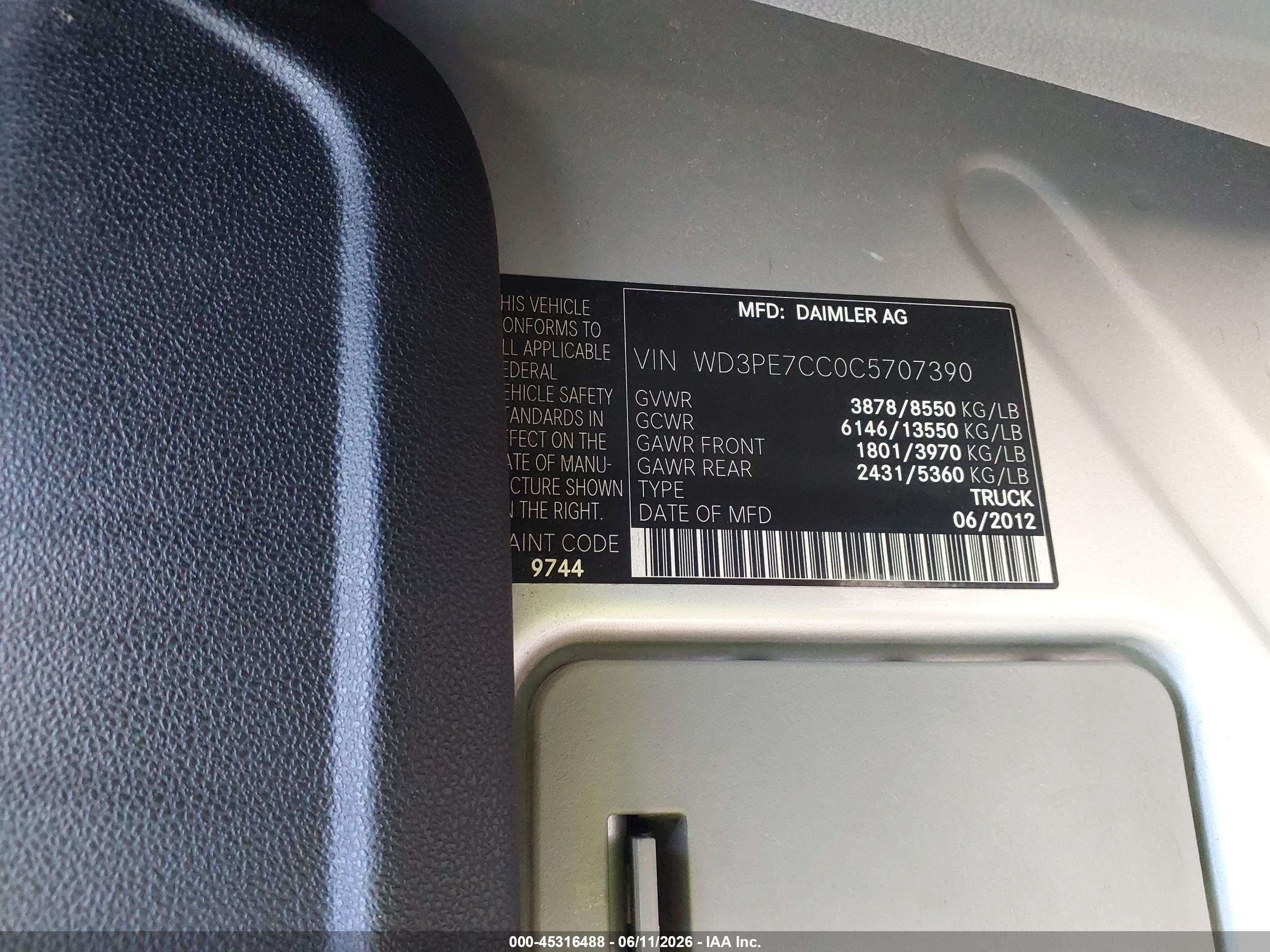 2012 Mercedes-benz Sprinter Cargo Vans Normal Roof Silver vin: WD3PE7CC0C5707390