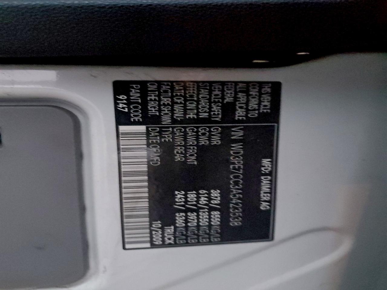 2010 Mercedes-benz Sprinter 2500 White vin: WD3PE7CC3A5423538