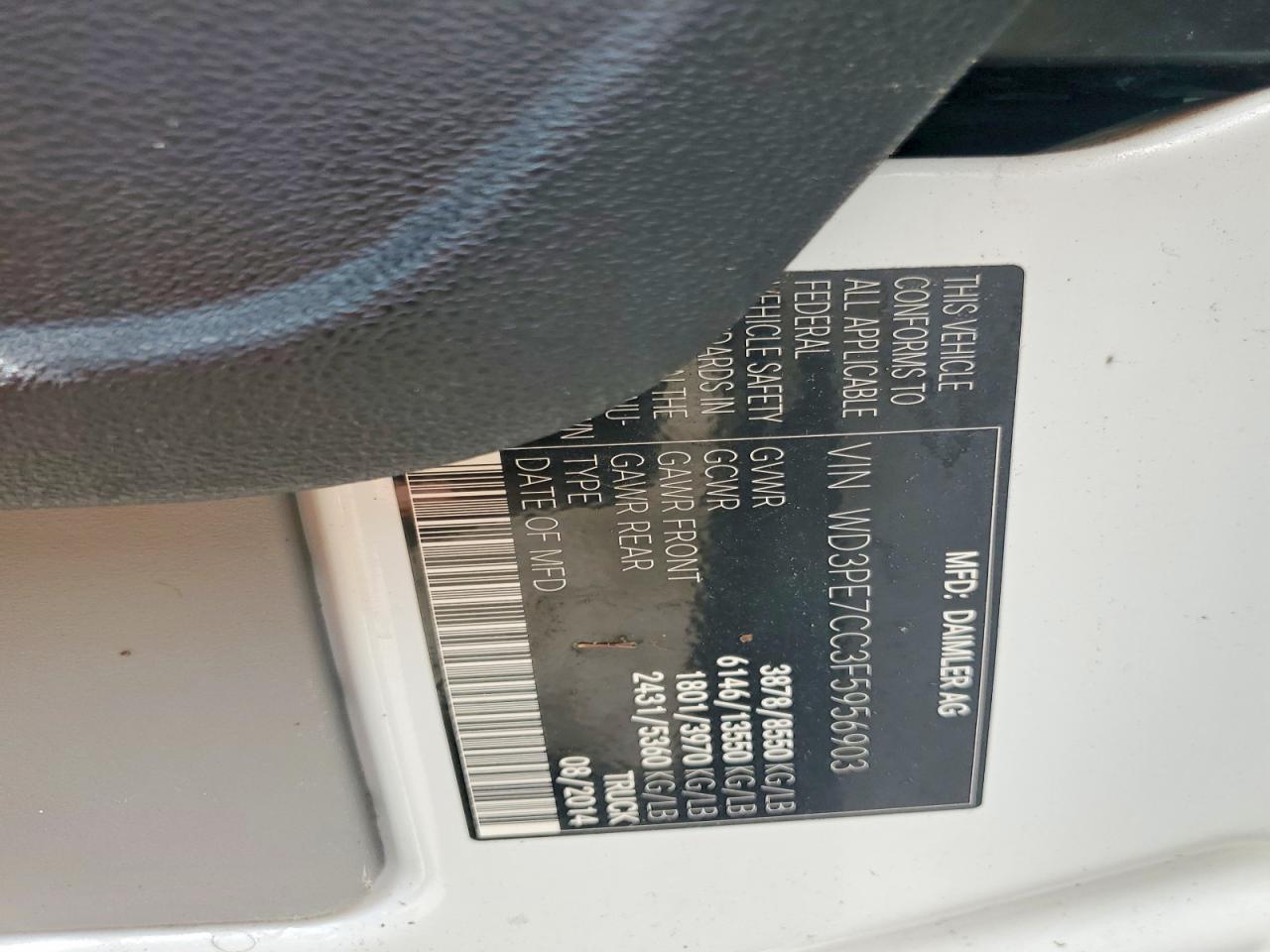 2015 Mercedes-benz Sprinter 2500 Белый vin: WD3PE7CC3F5956903