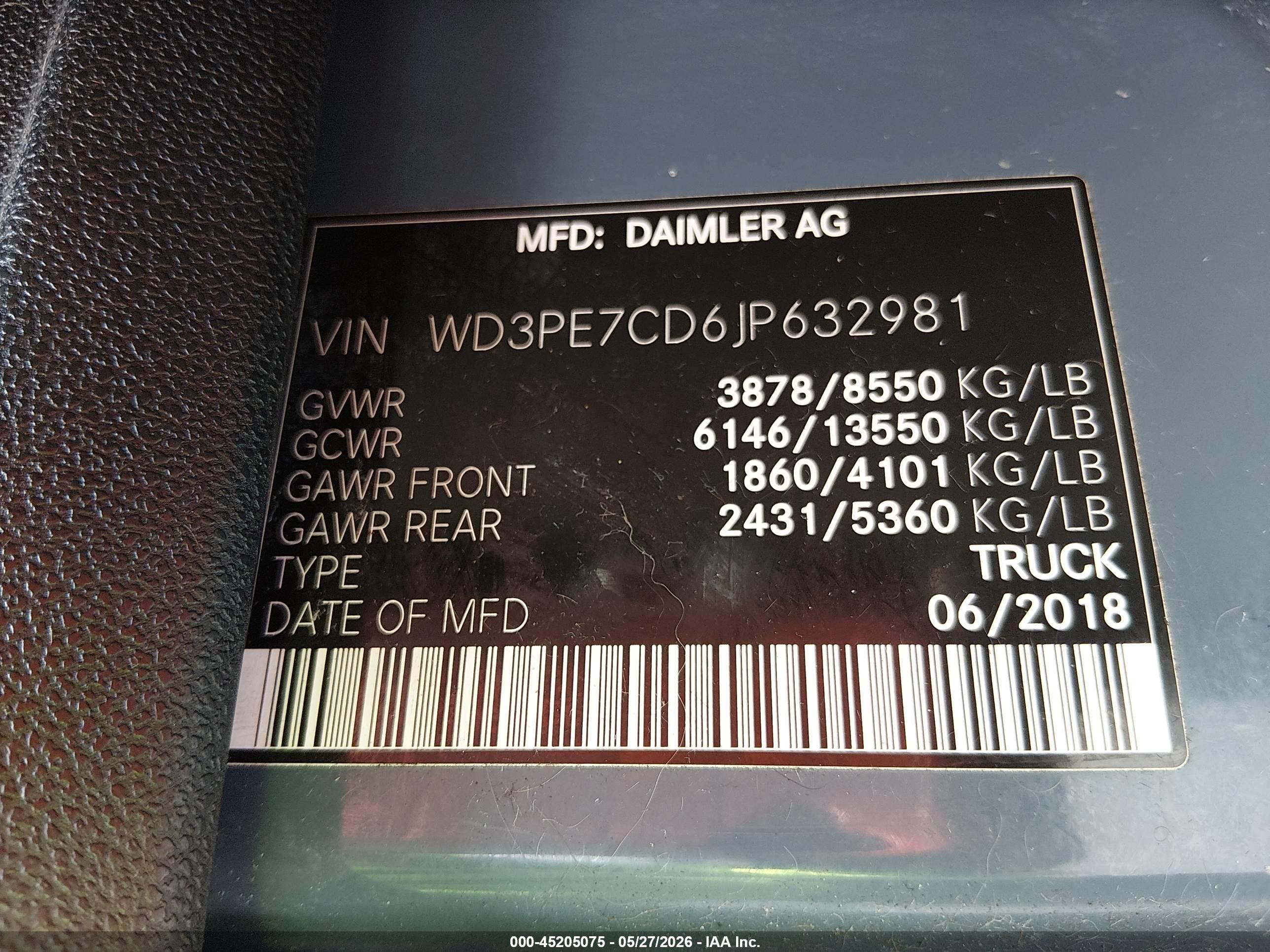 2018 Mercedes-benz Sprinter 2500 Standard Roof V6 Серый vin: WD3PE7CD6JP632981