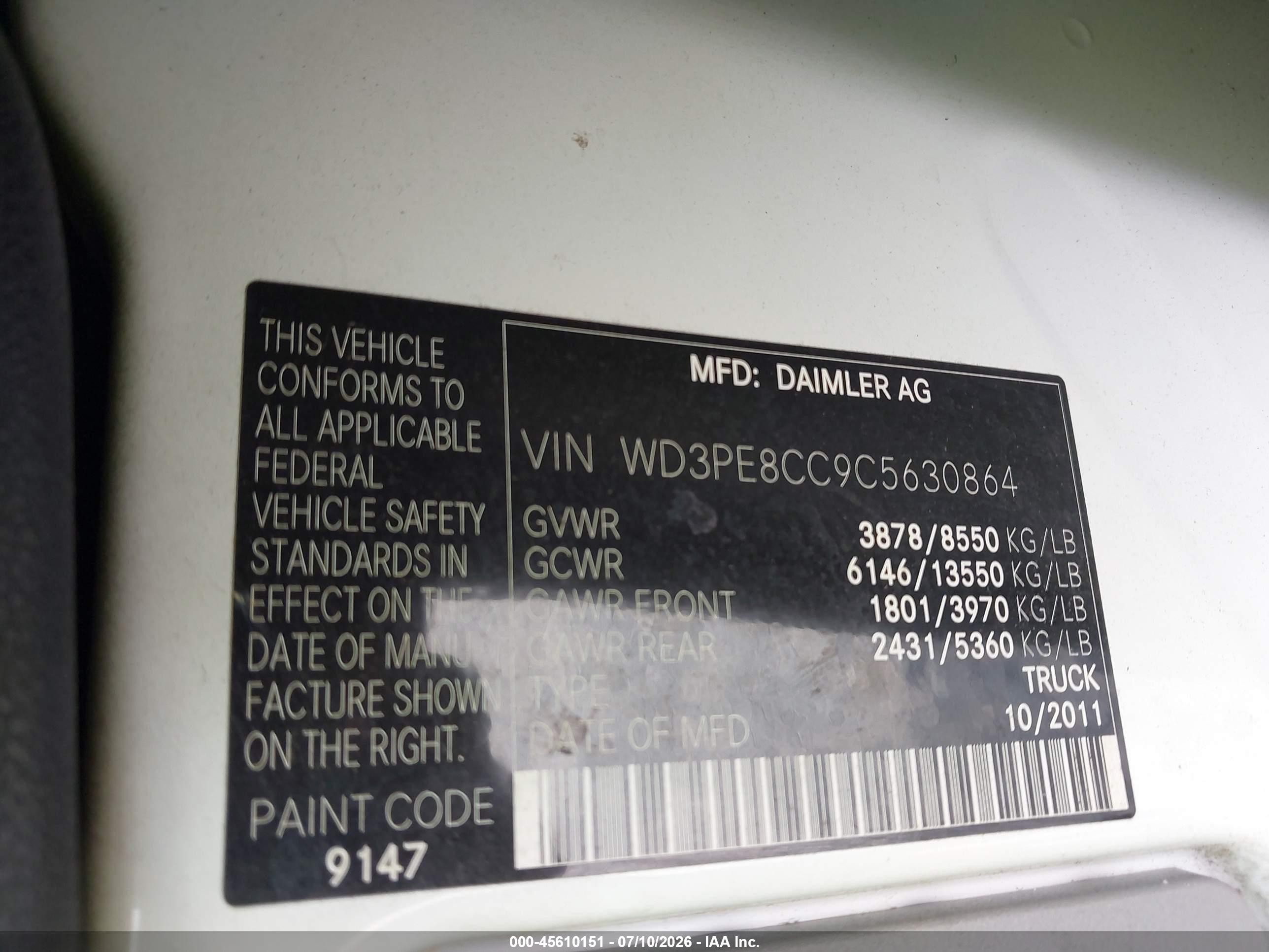 2012 Mercedes-benz Sprinter 2500 High Roof Green vin: WD3PE8CC9C5630864