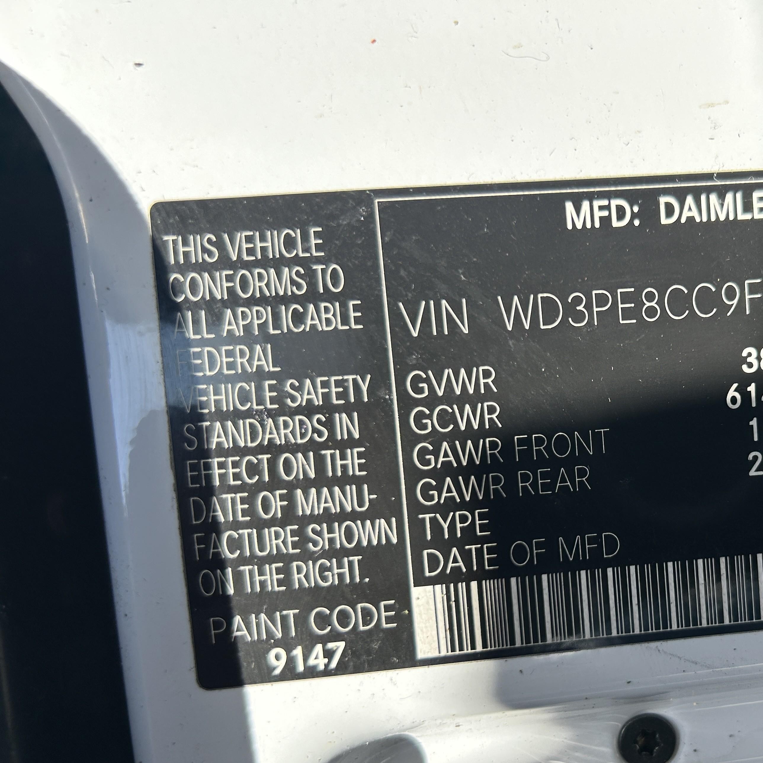 2015 Mercedes-benz Sprinter 2500 High Roof White vin: WD3PE8CC9F5990303