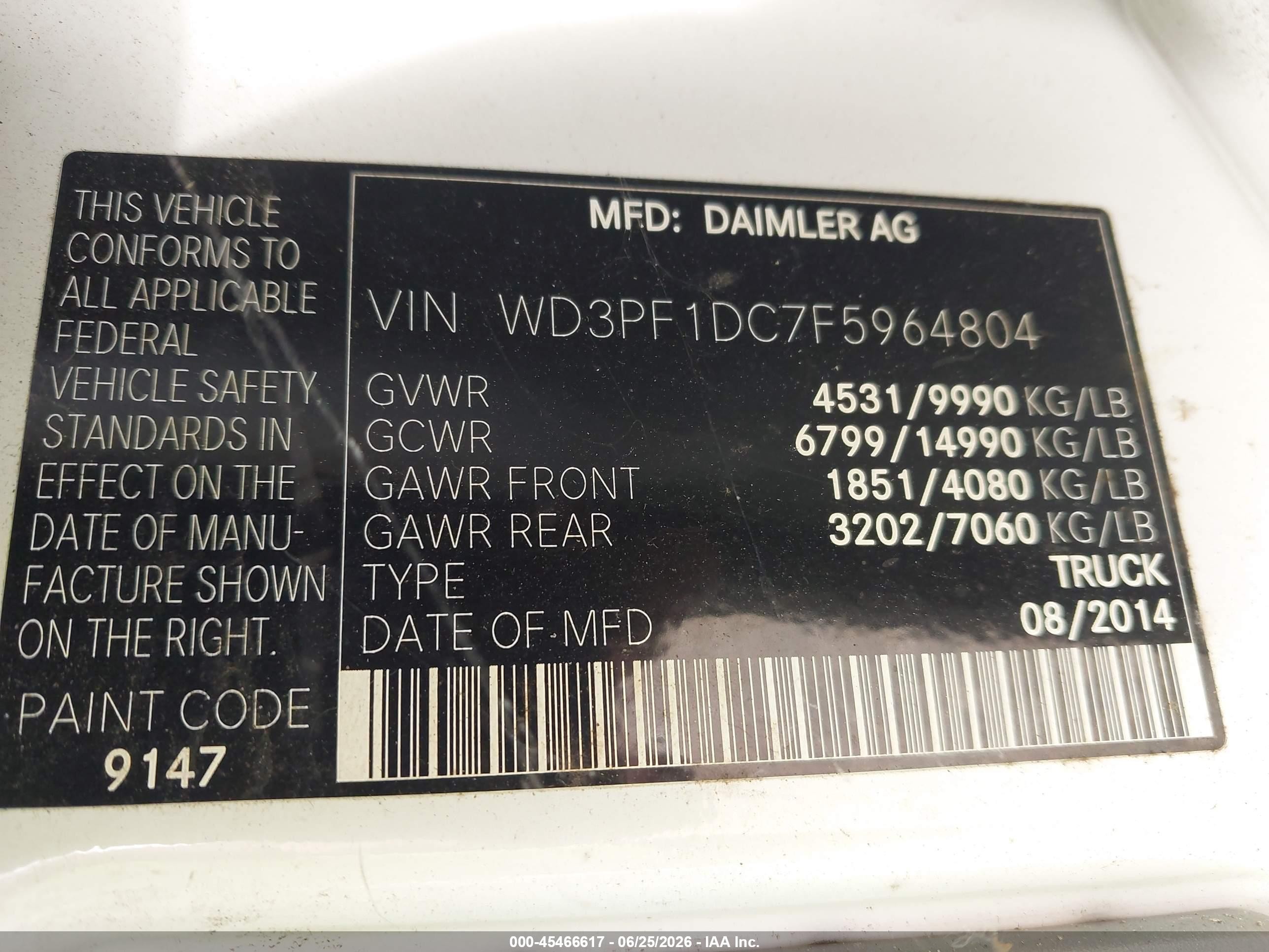 2015 Mercedes-benz Sprinter 3500 High  Roof White vin: WD3PF1DC7F5964804