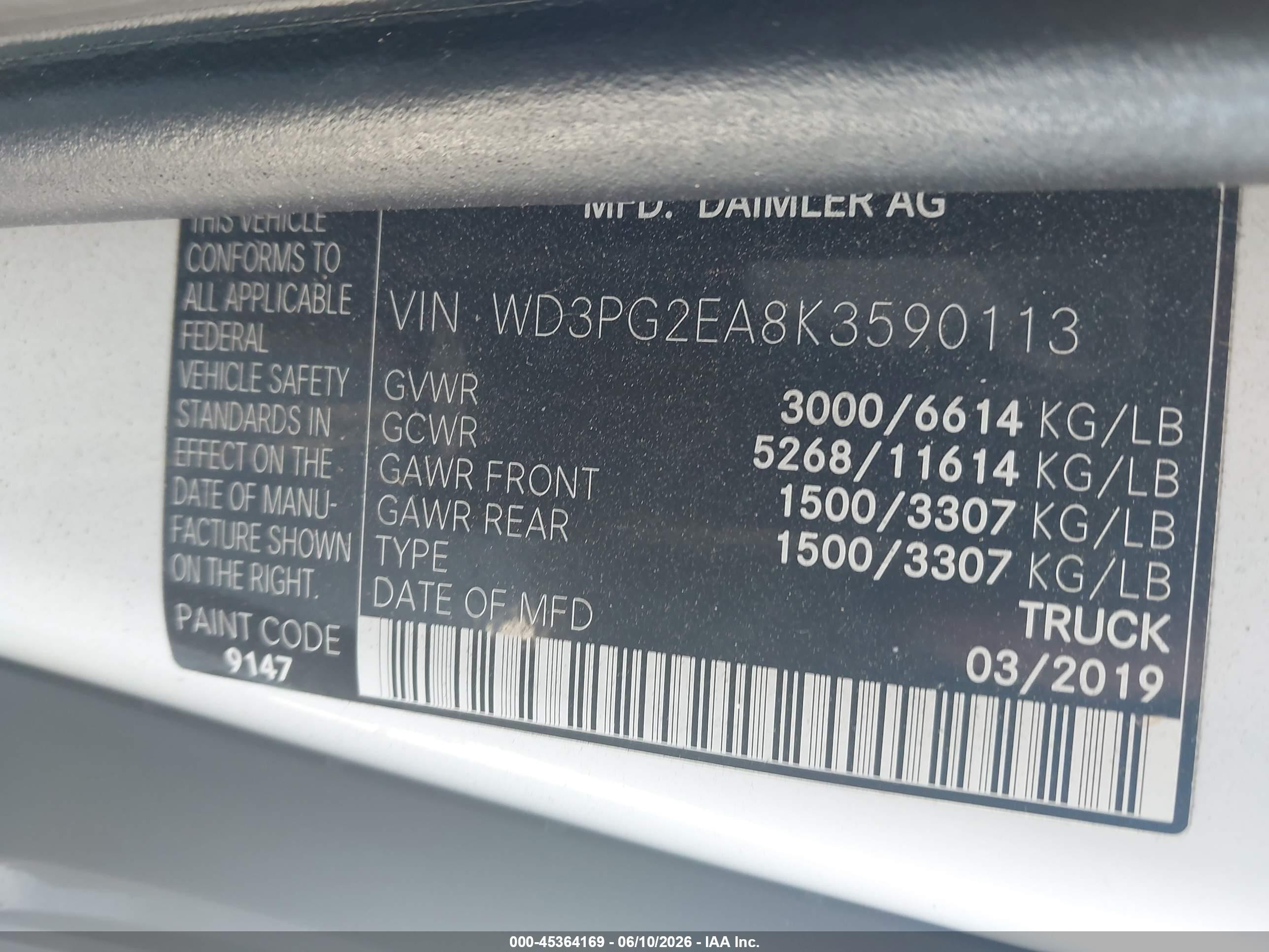 2019 Mercedes-benz Metris White vin: WD3PG2EA8K3590113