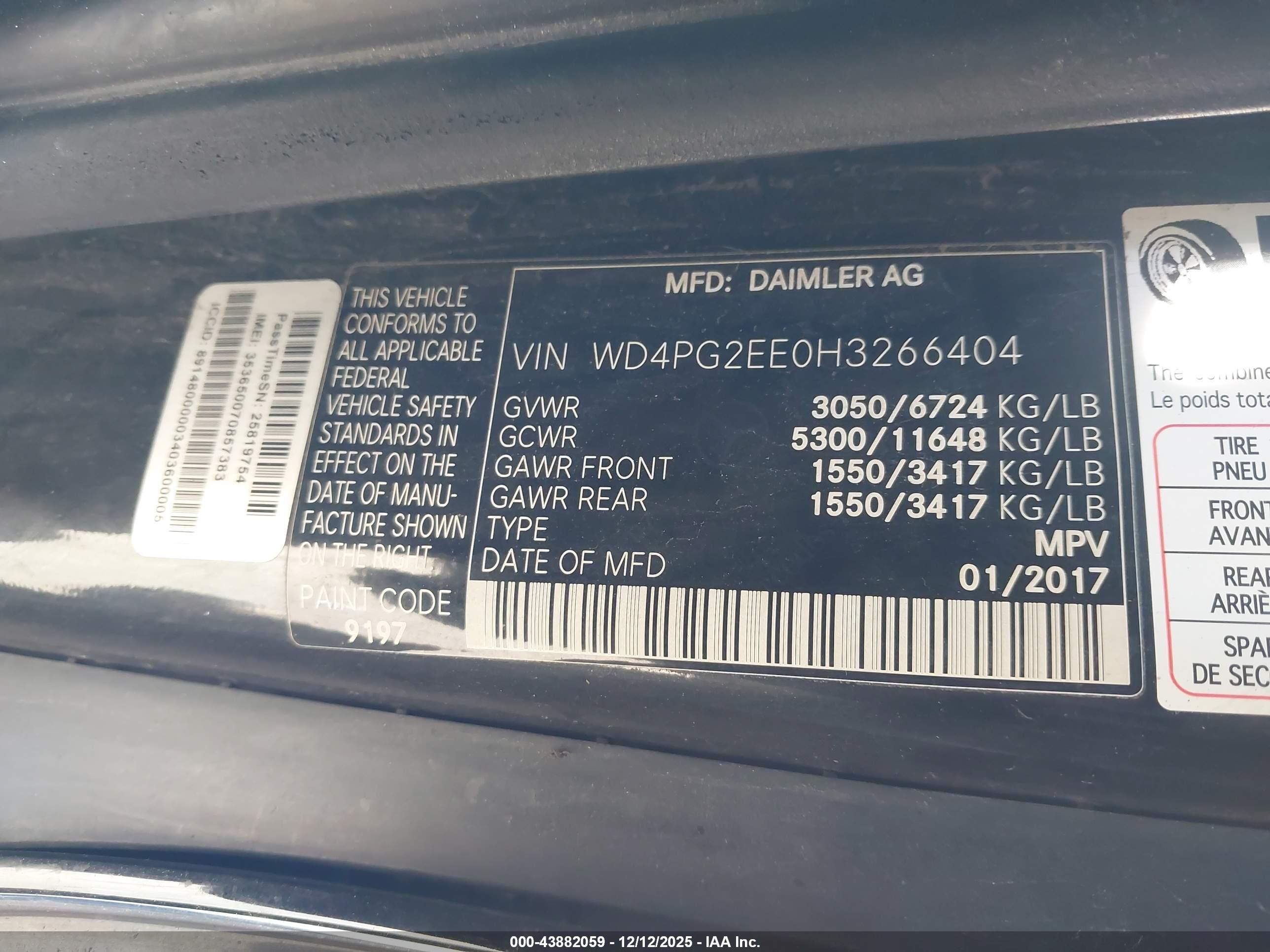 2017 Mercedes-benz Metris Black vin: WD4PG2EE0H3266404