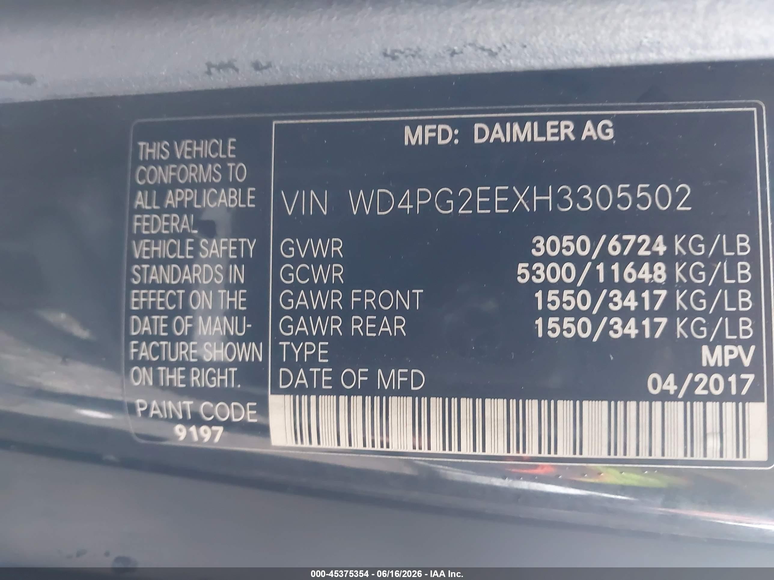 2017 Mercedes-benz Metris Black vin: WD4PG2EEXH3305502