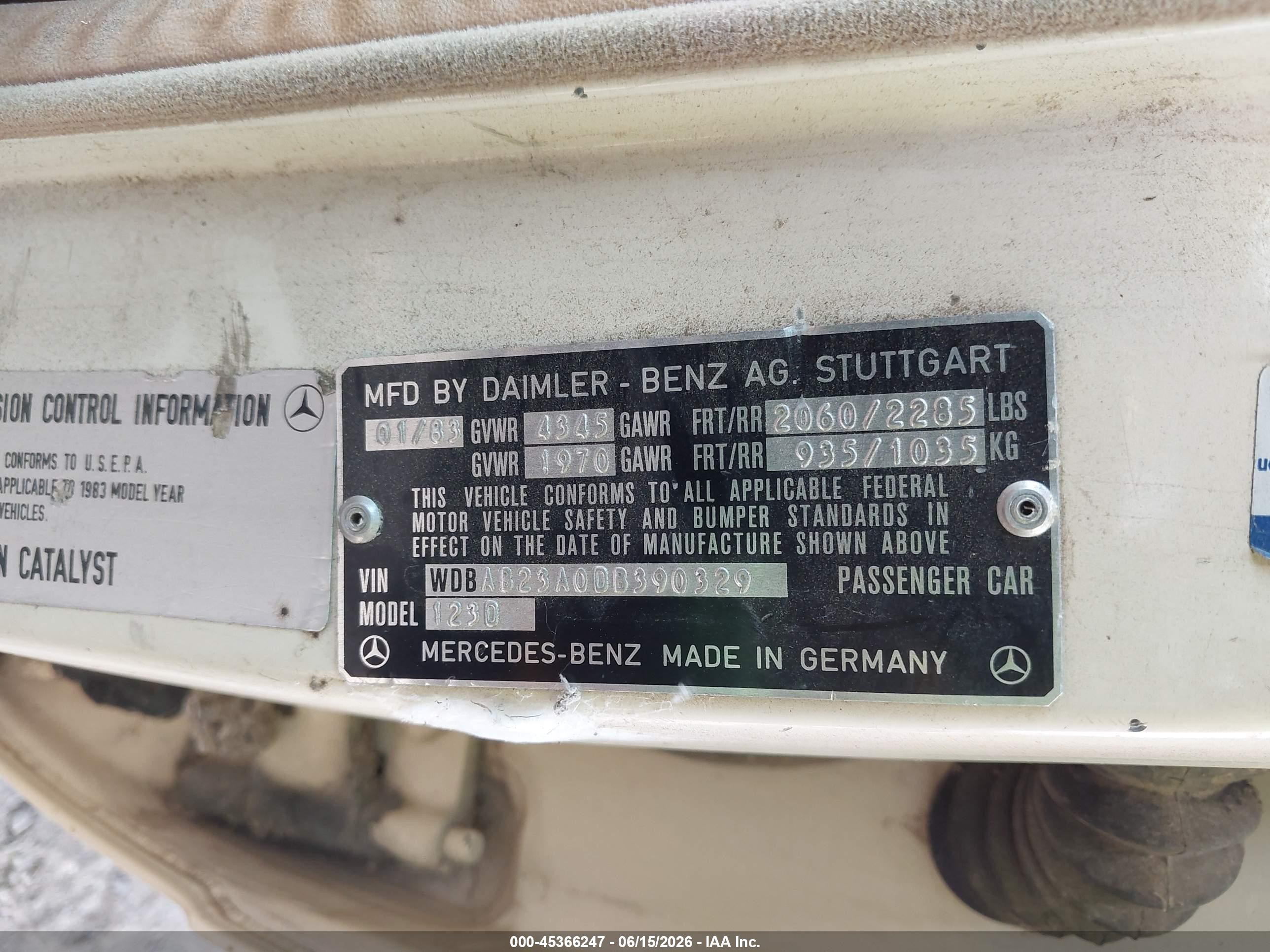 1983 Mercedes-benz 240 D Beige vin: WDBAB23A0DB390329