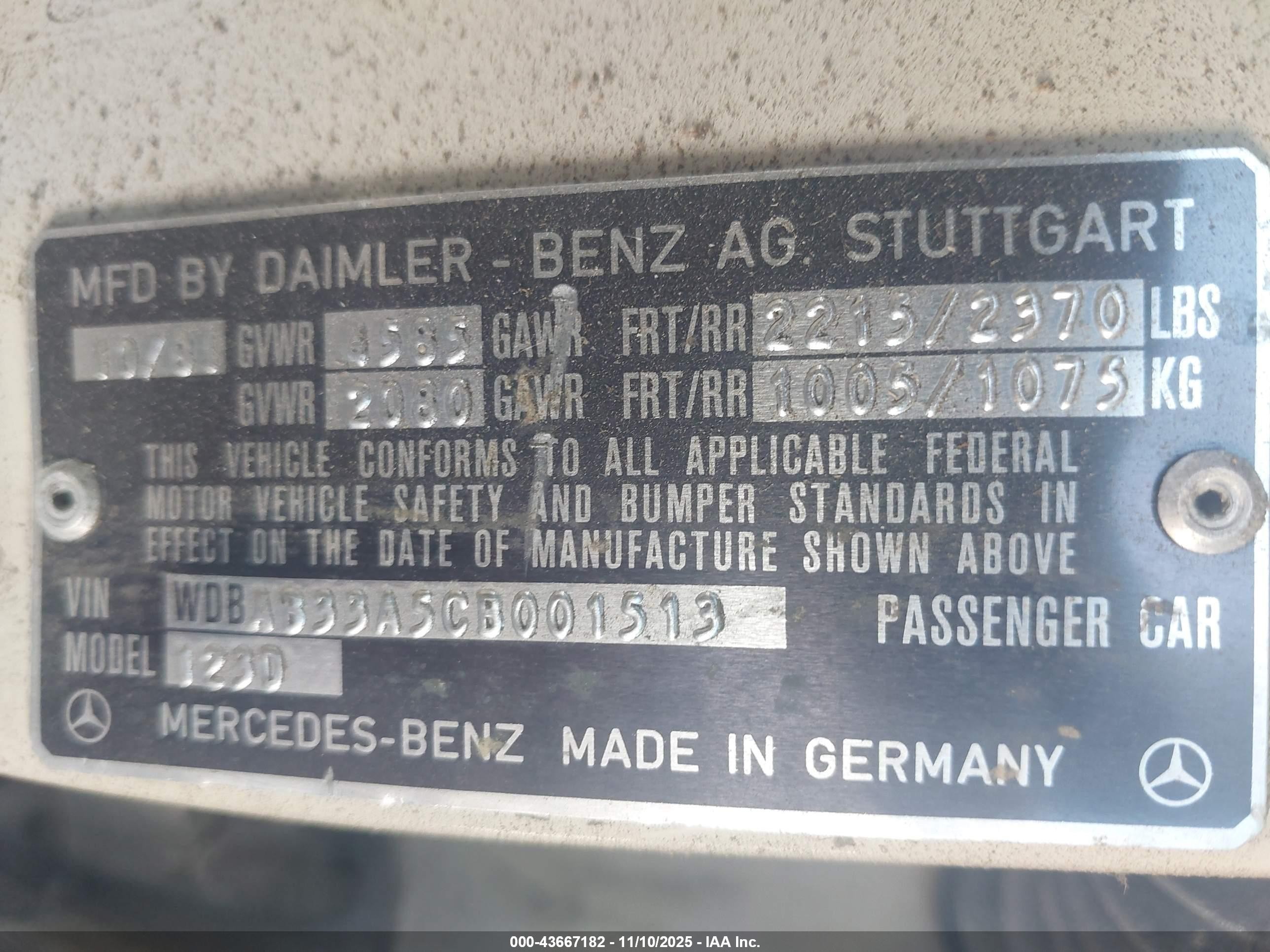1982 Mercedes-benz 300 Dt White vin: WDBAB33A5CB001513