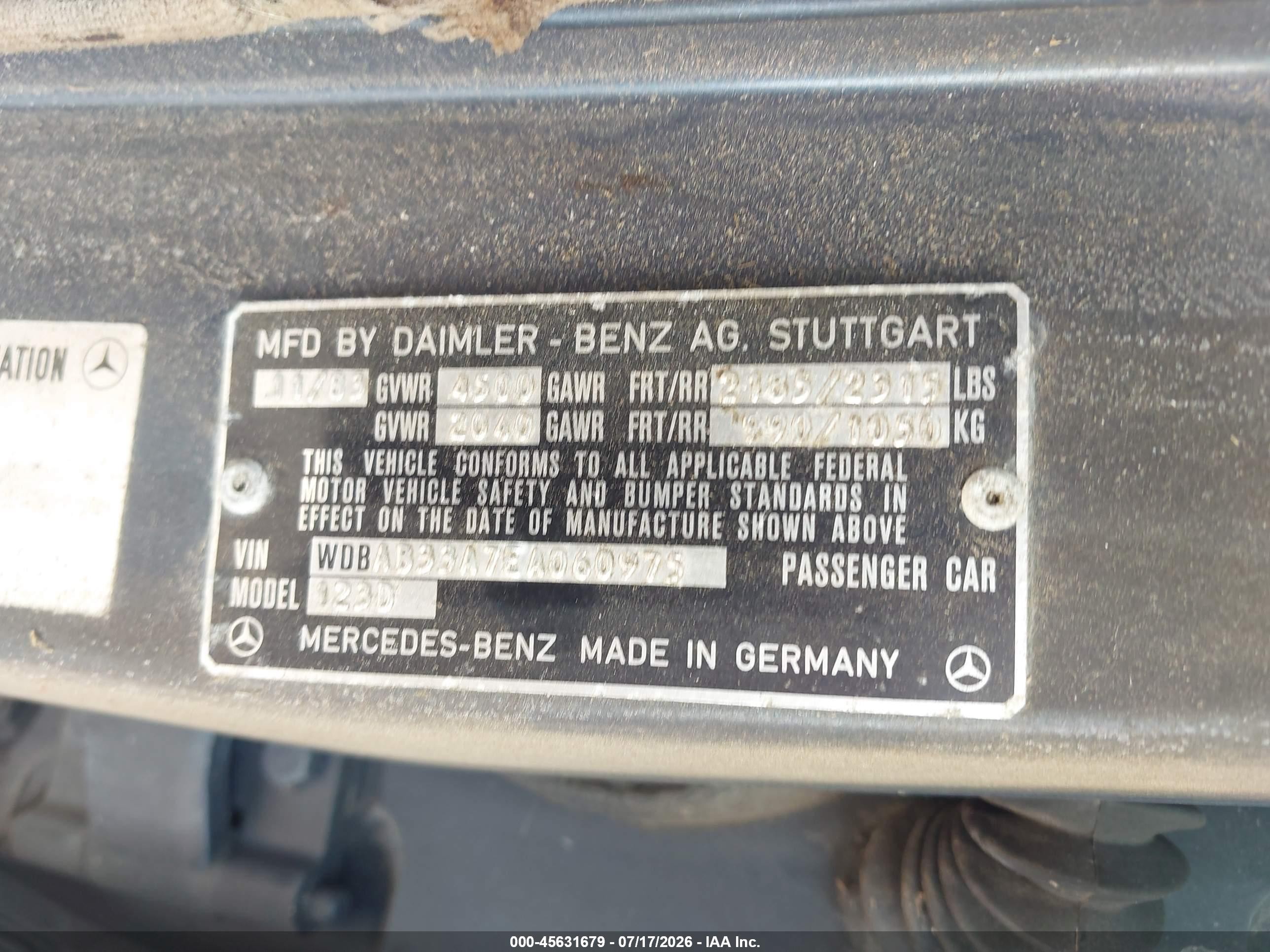 1984 Mercedes-benz 300 Dt Blue vin: WDBAB33A7EA060975