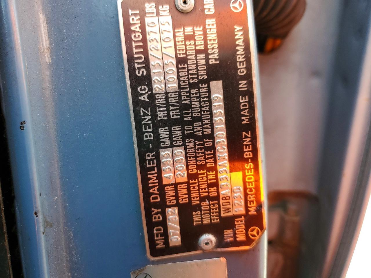 1982 Mercedes-benz 300 Dt Blue vin: WDBAB33AXCB015519